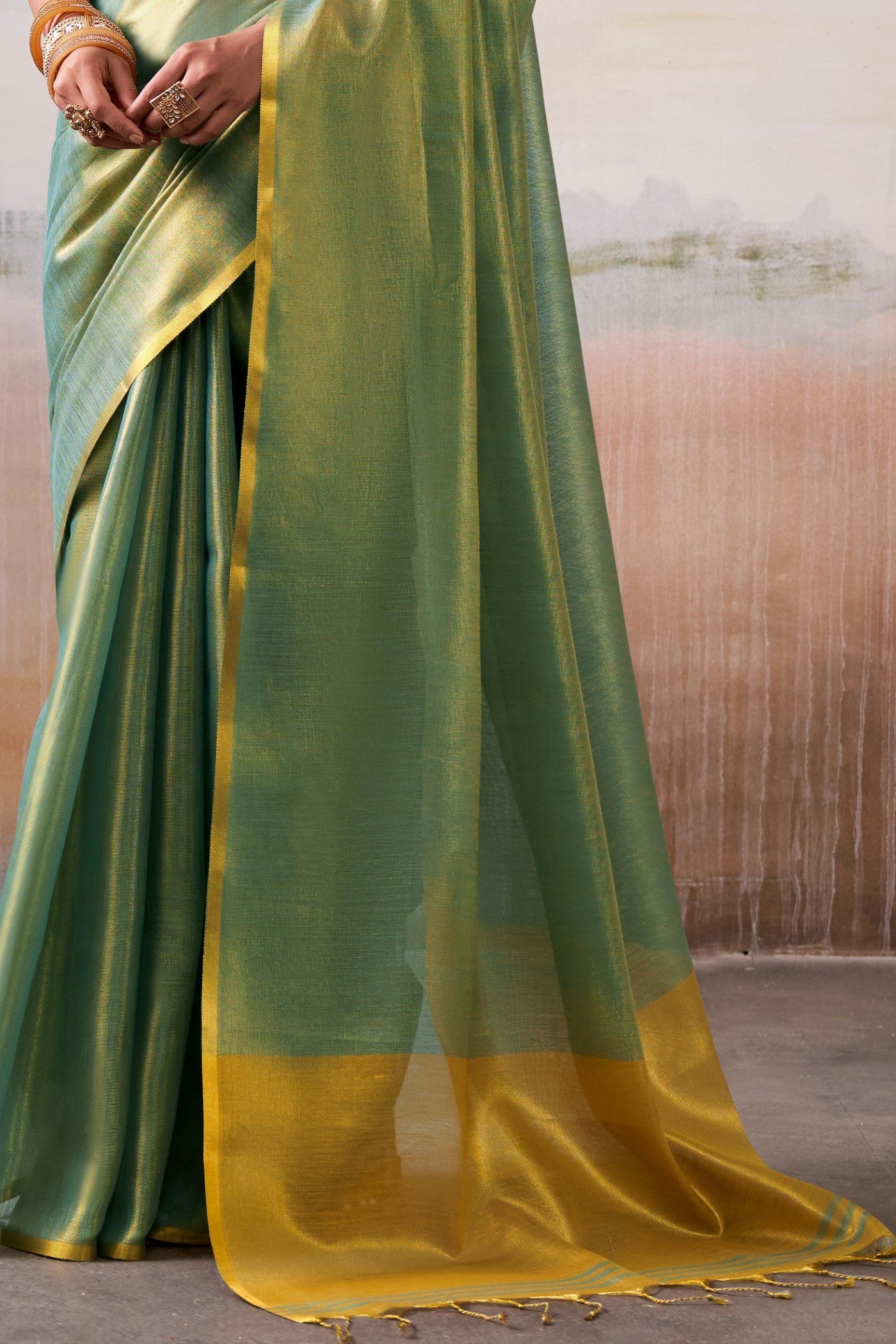 Buy MySilkLove Seweed Green Handloom Tissue Saree Online