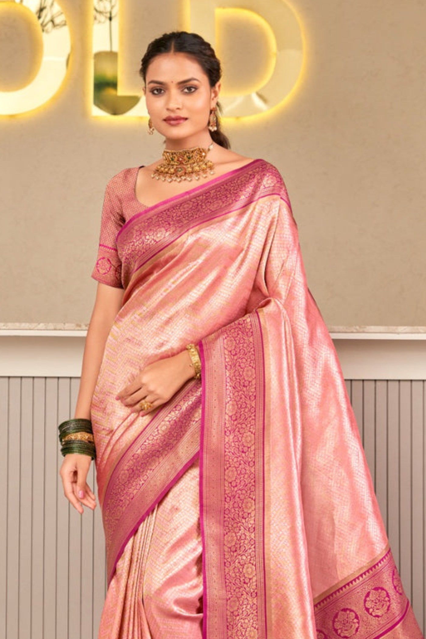 Buy MySilkLove Blush Pink Zari Woven Kanjivaram Saree Online