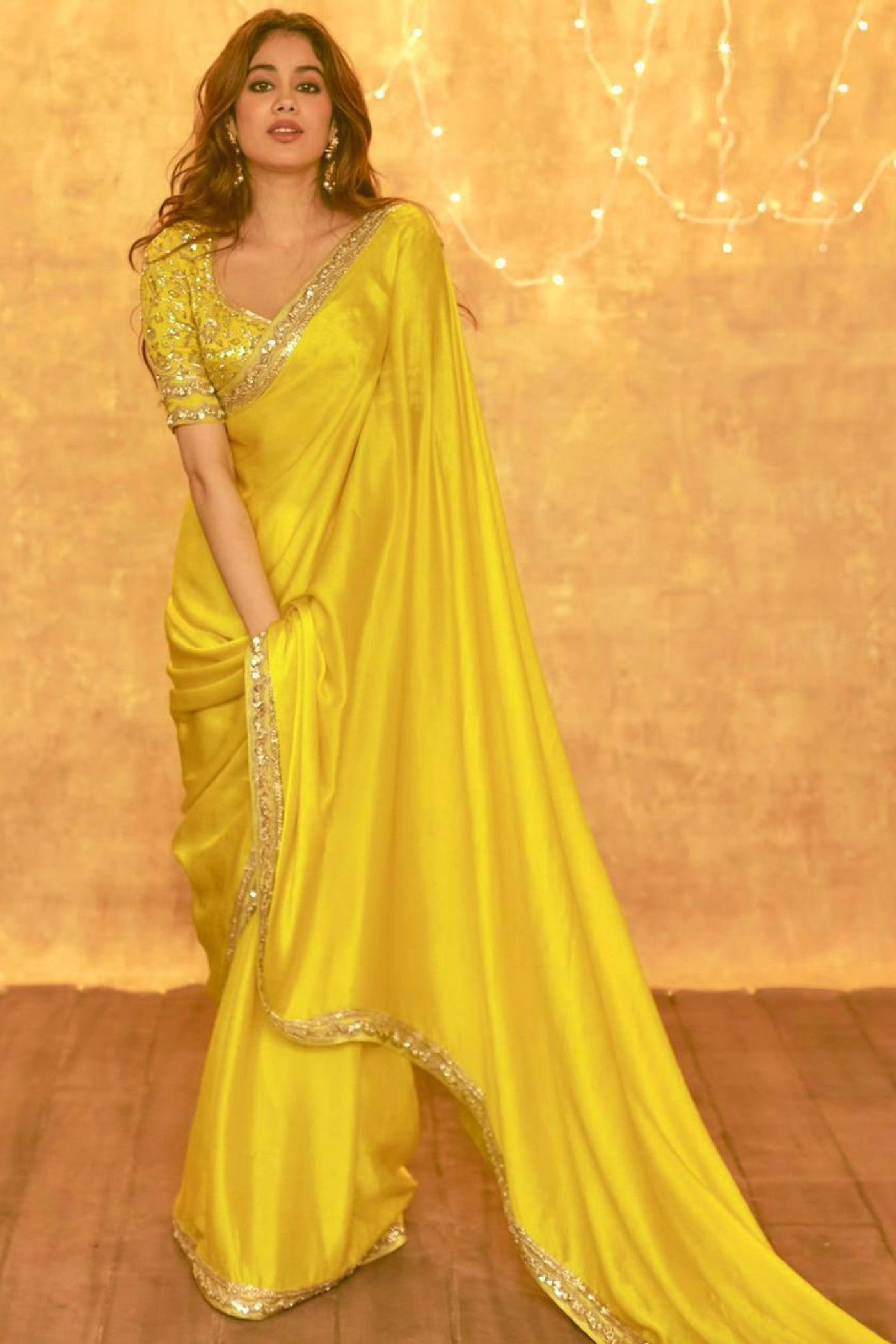 Buy MySilkLove Janhavi Kapoor Inspired Yellow Chiffon Partywear Saree Online