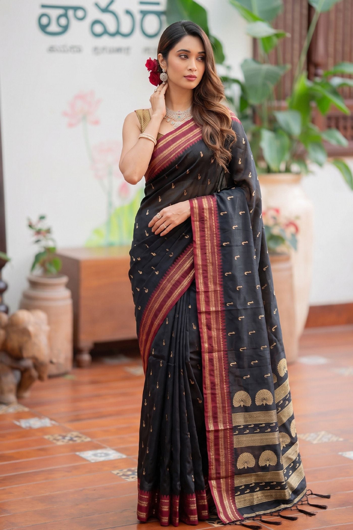 Buy MySilkLove Obsidian Black Banarasi Woven Soft Silk Saree Online