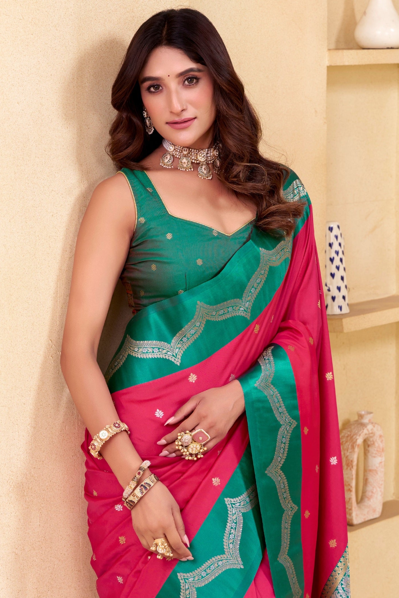 MySilkLove Jam Pink Woven Banarasi Satin Soft Silk Saree