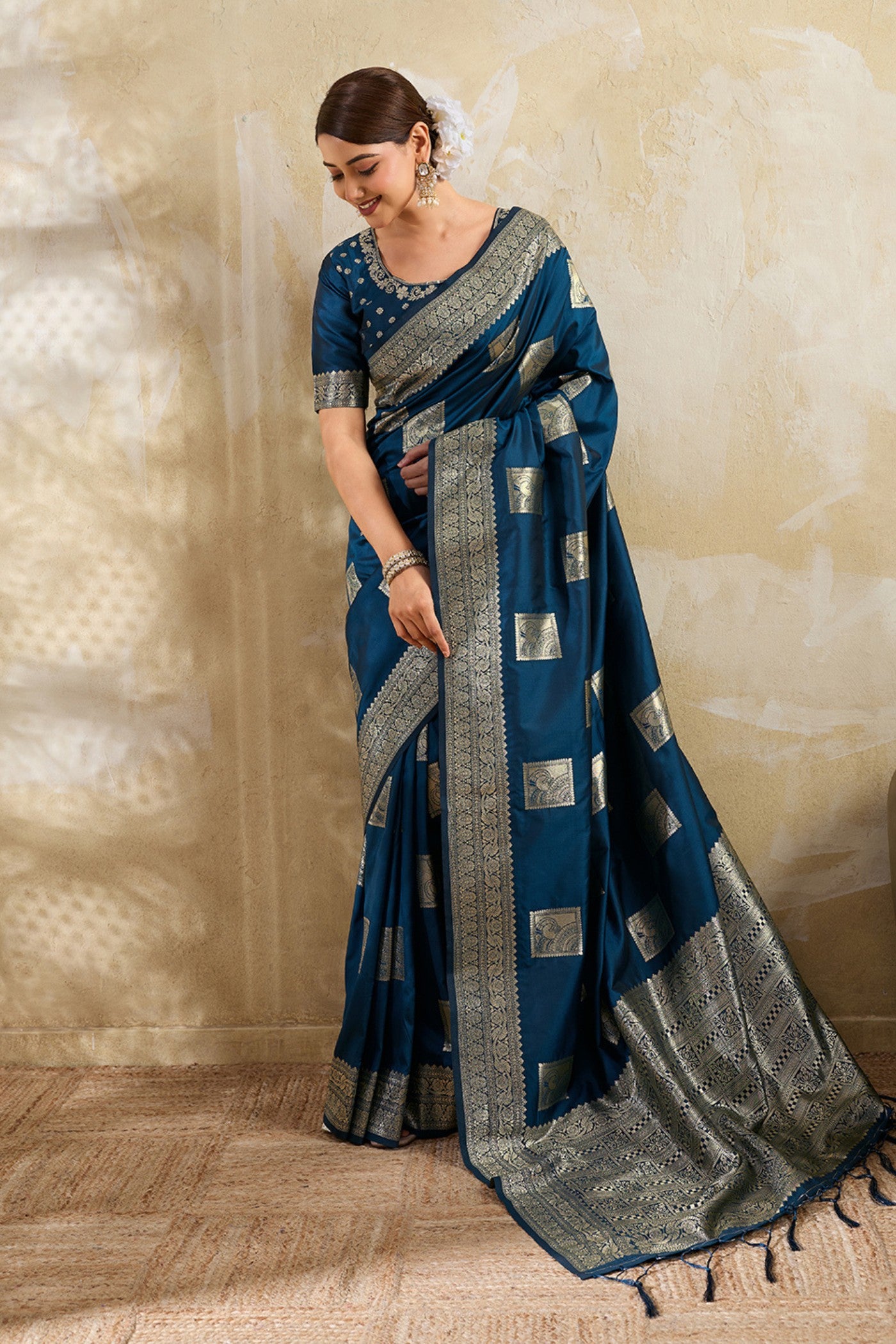Buy MySilkLove Tiffany Blue Woven Banarasi Soft Silk Saree Online