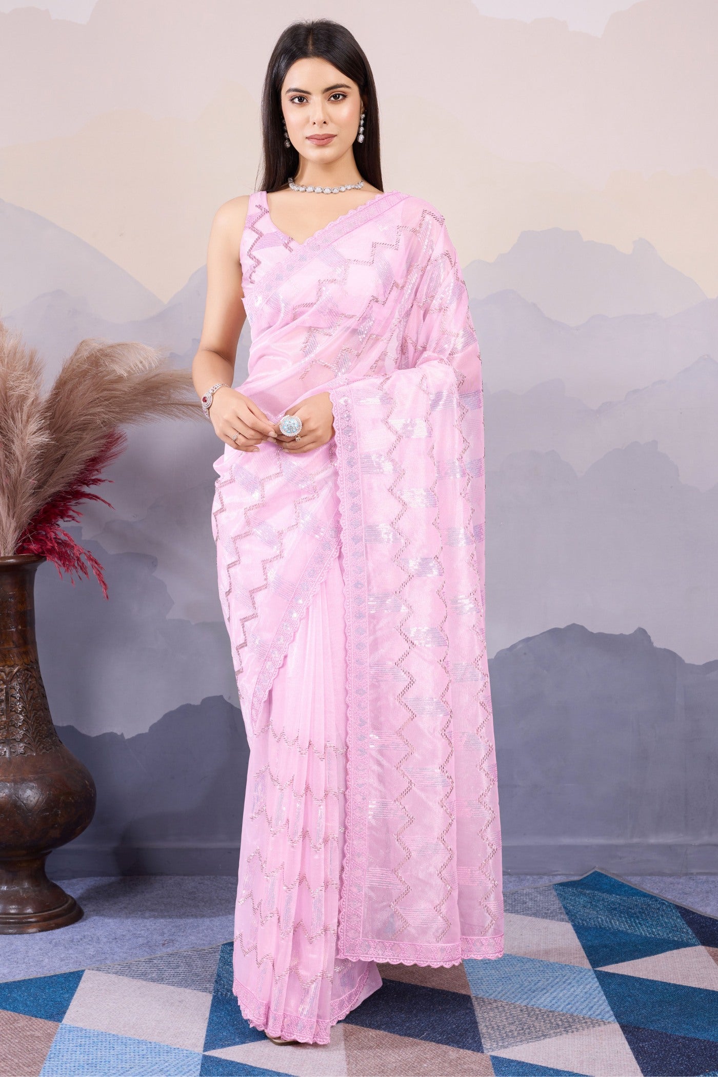 Buy MySilkLove Dahila Pink Designer Partywear Saree Online