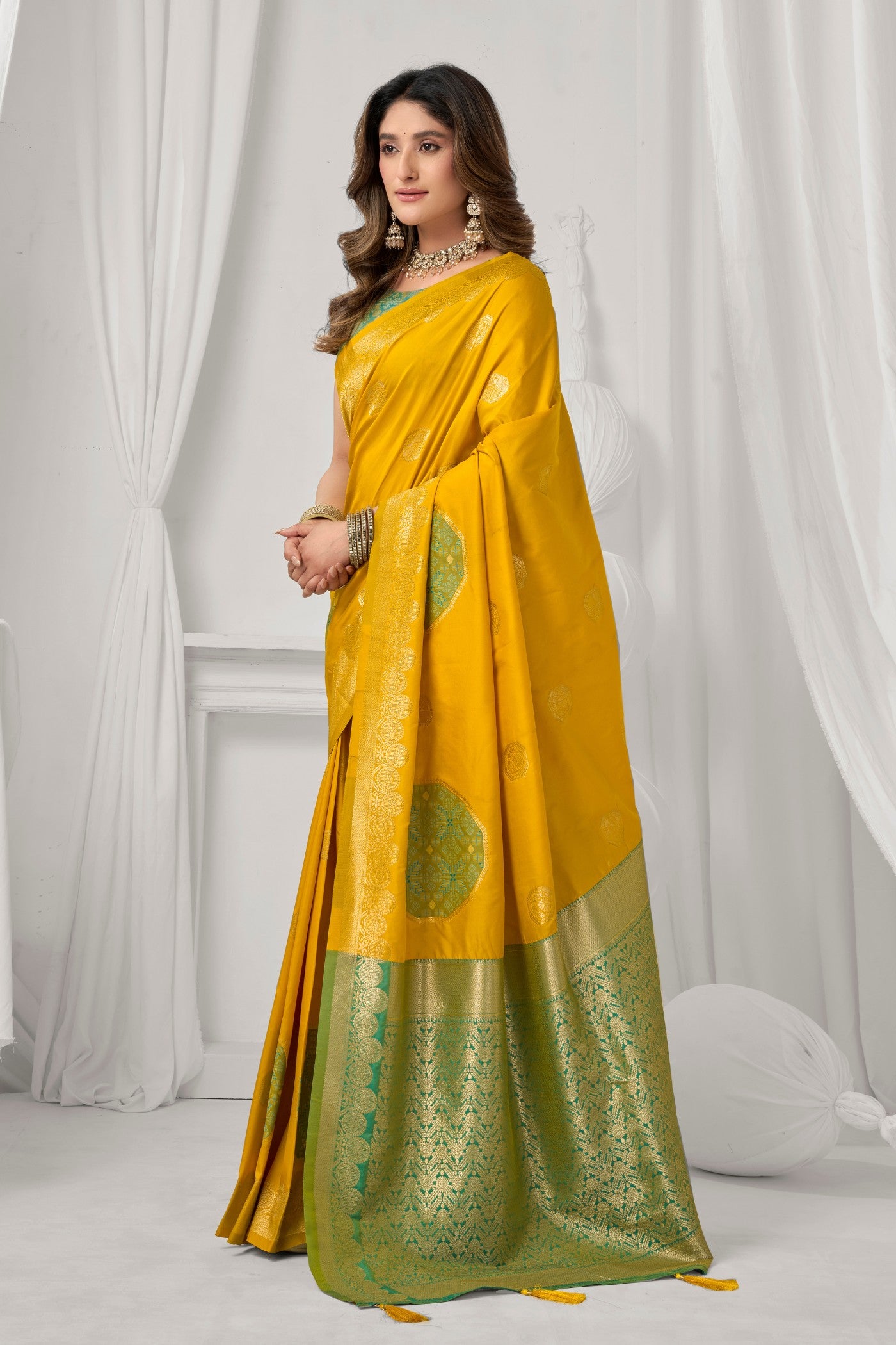 MySilkLove Sunny Yellow Woven Banarasi Soft Silk Saree