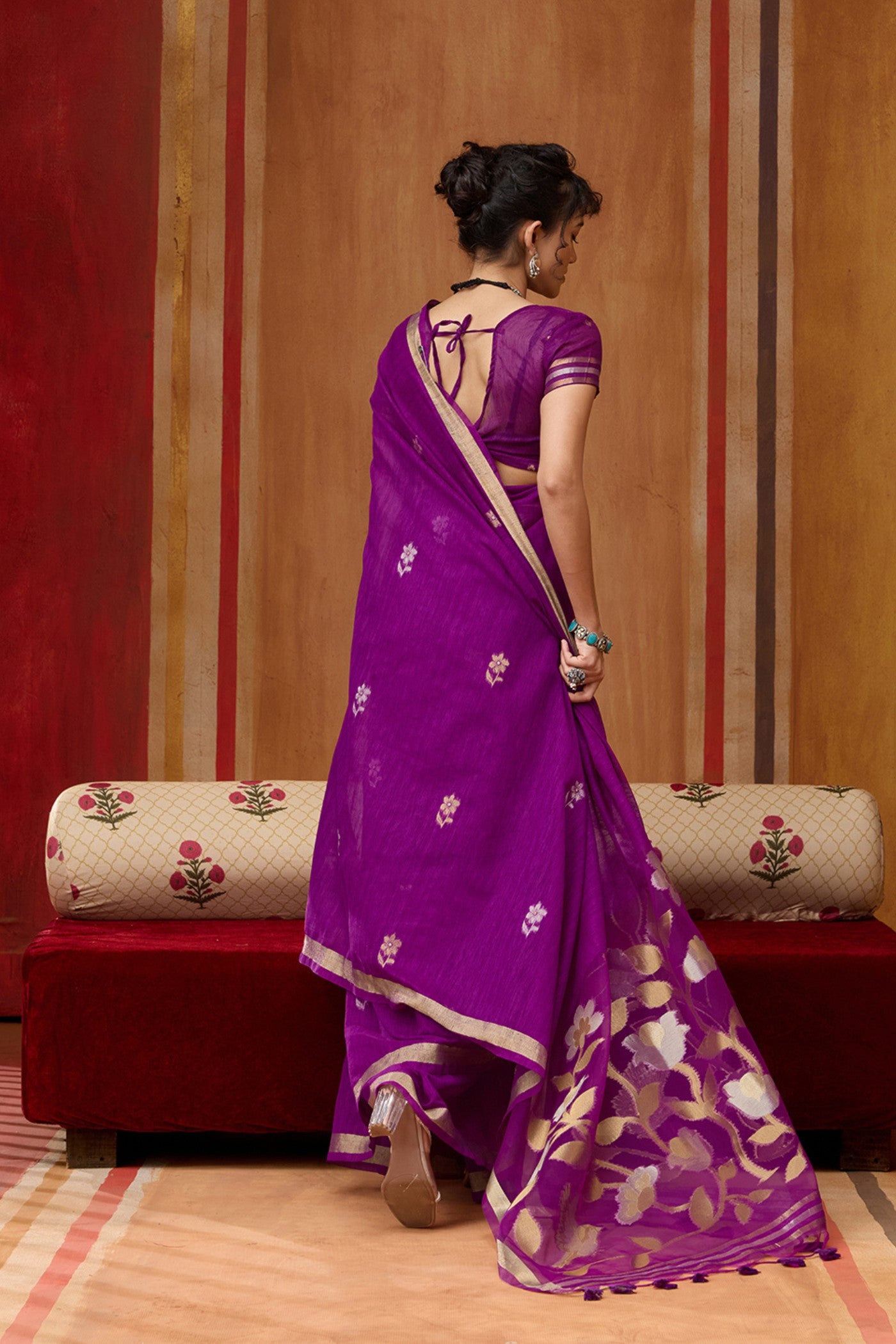 Buy MySilkLove Daisy Purple Handloom Munga Cotton Saree Online