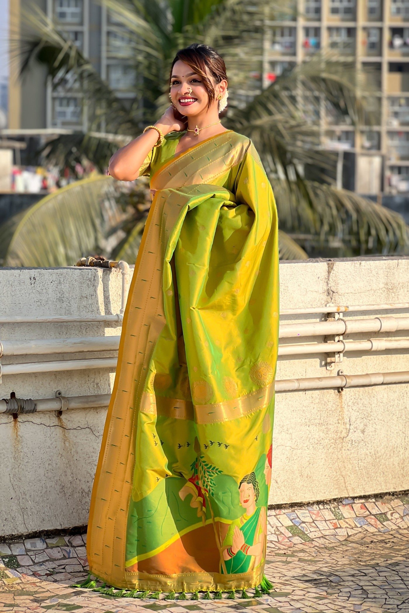 Buy MySilkLove Sushi Green Woven Paithani Saree Online