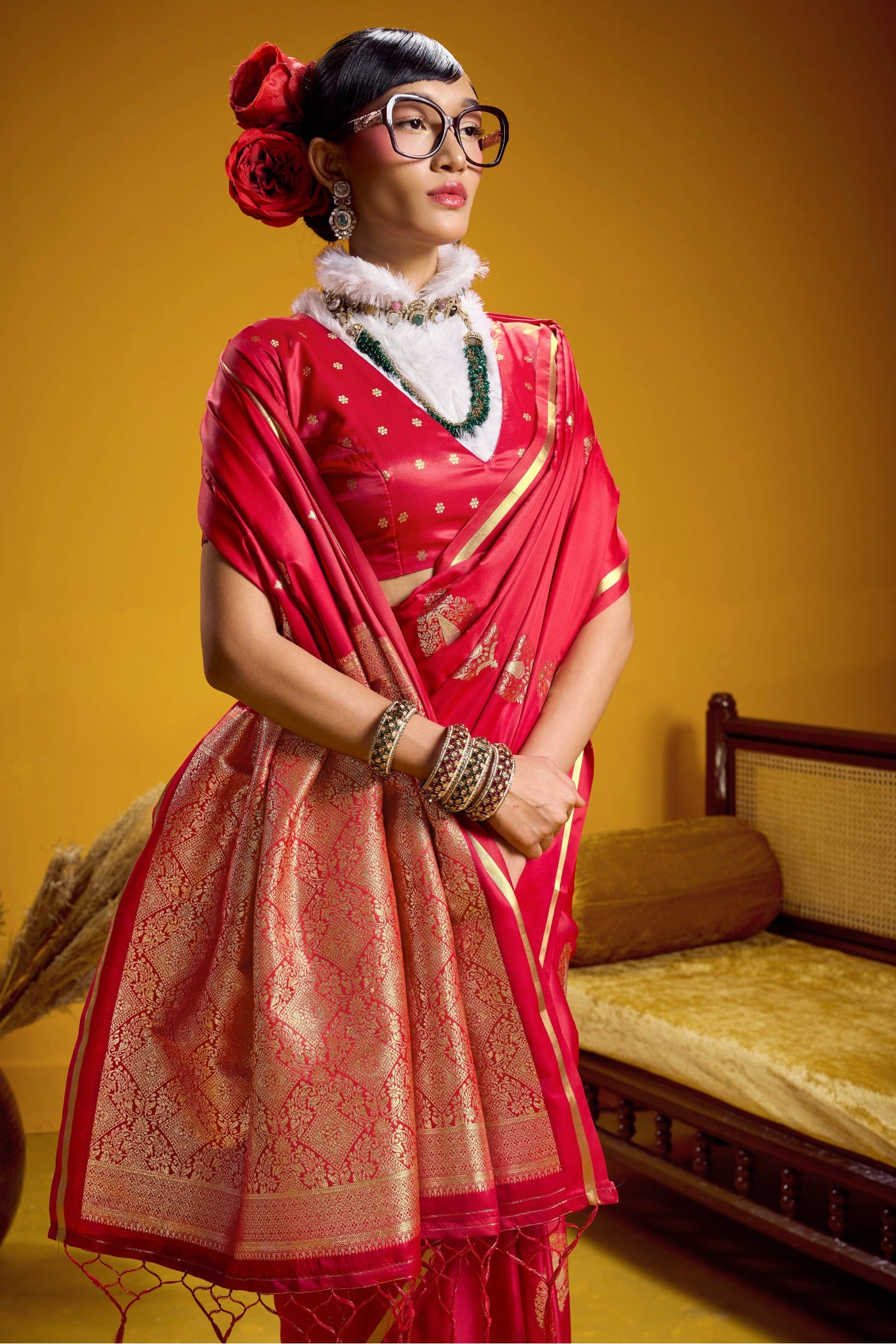Buy MySilkLove Ruby Red Handloom Satin Silk Saree Online