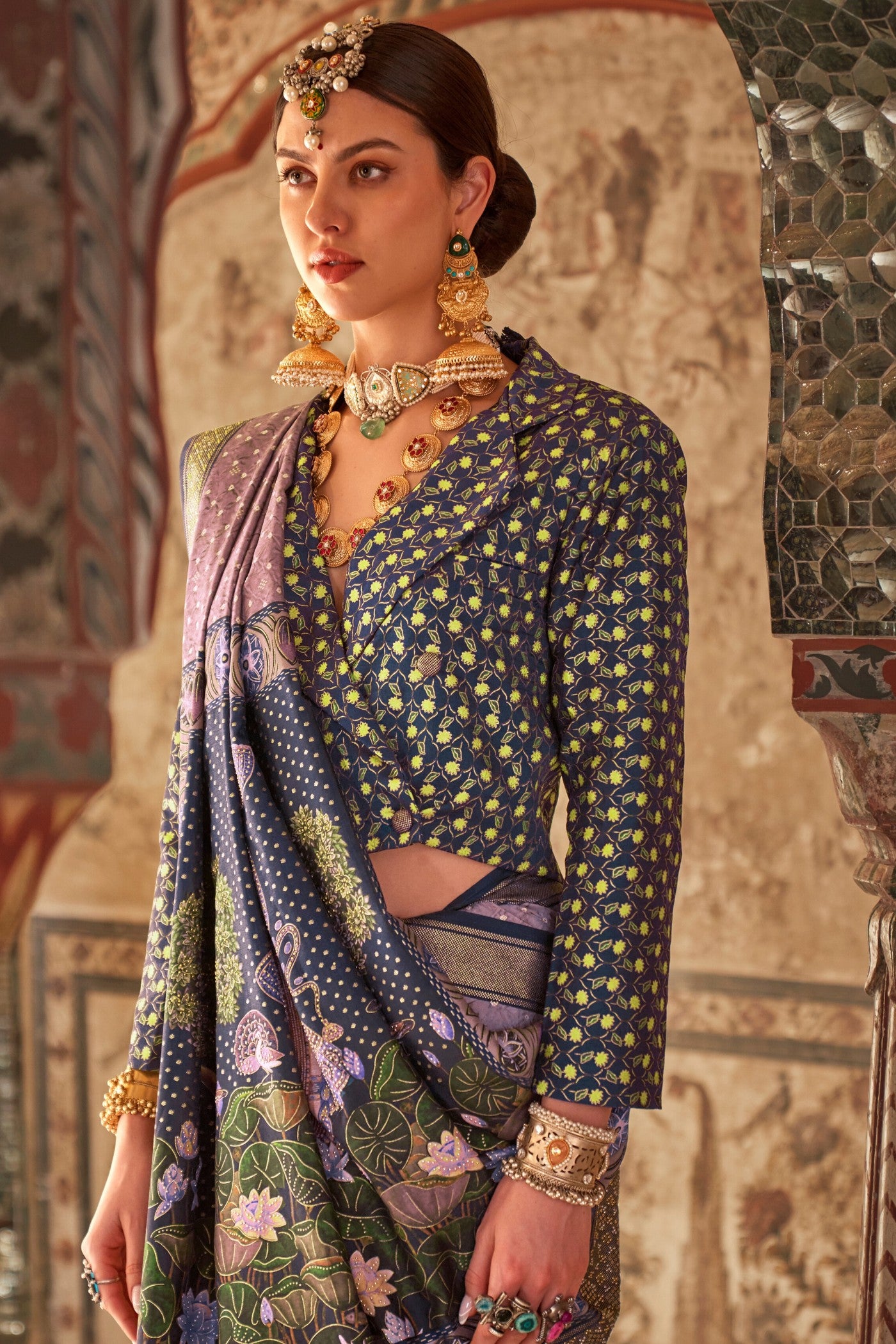 Buy MySilkLove Taupe Purple Printed Patola Saree Online