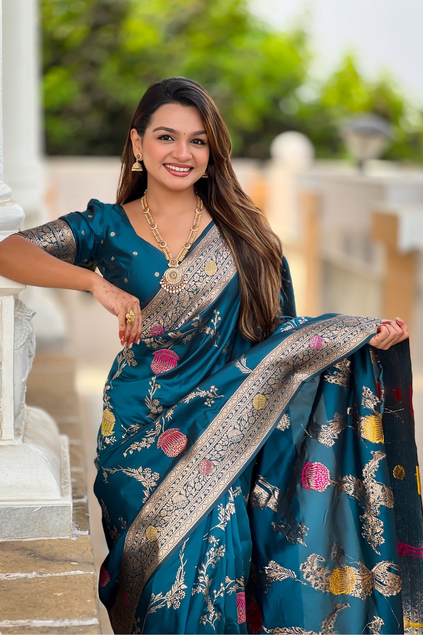 MySilkLove Teal Blue Woven Banarasi Saree