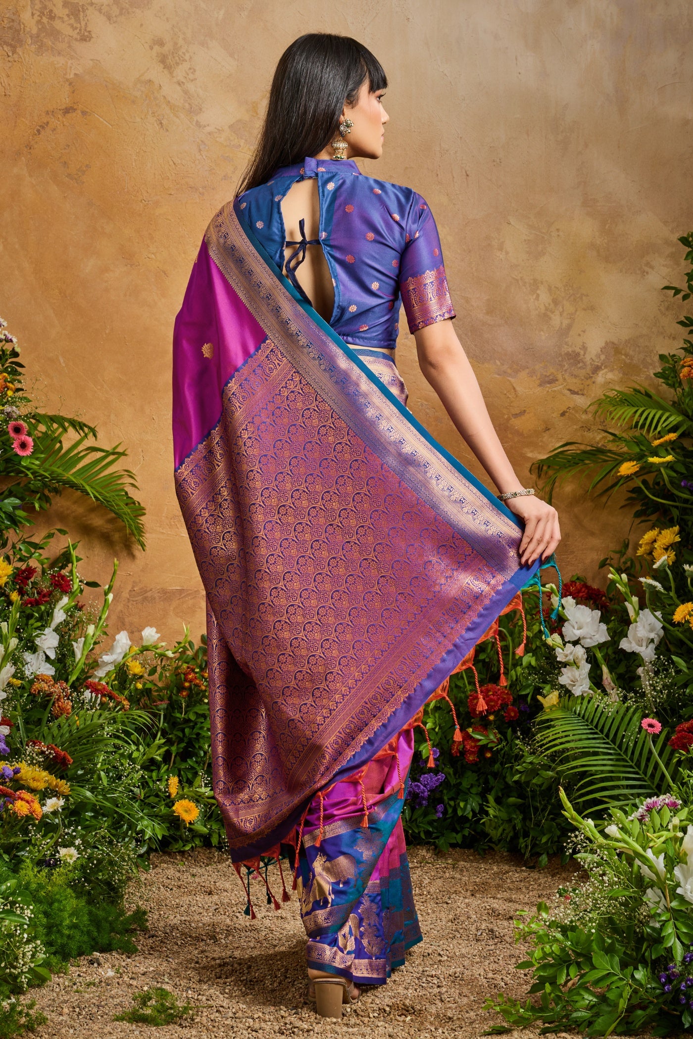 Buy MySilkLove Amethyst Purple Banarasi Handloom Pichwai Saree Online
