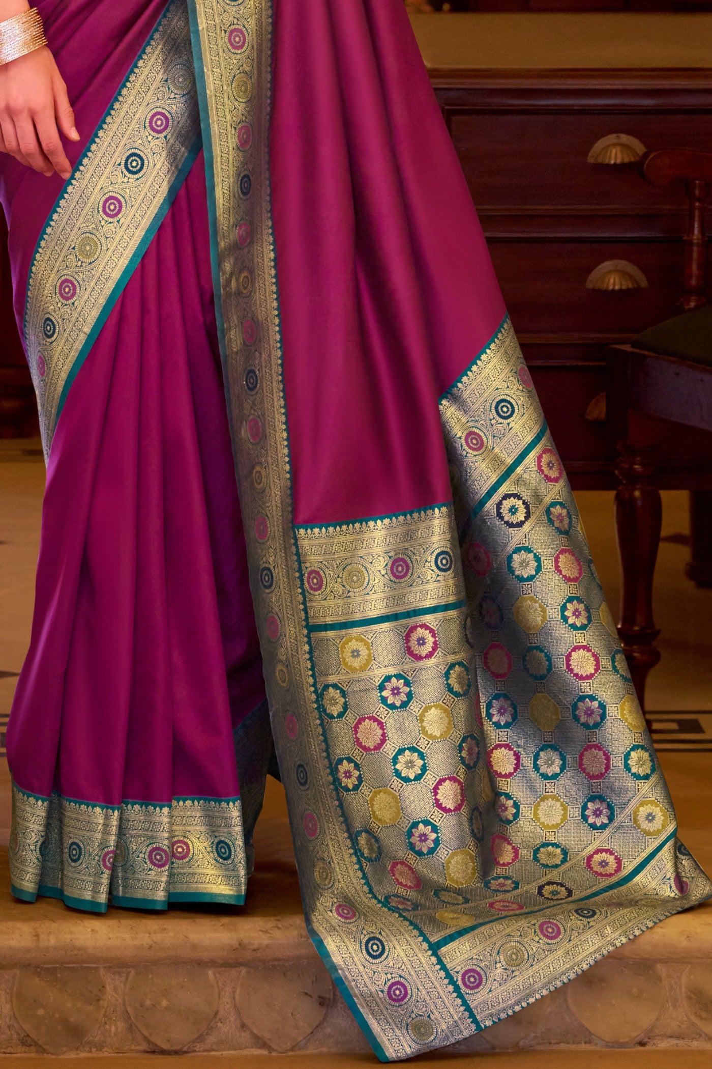 Buy MySilkLove Tyrian Purple Woven Banarasi Soft Silk Saree Online