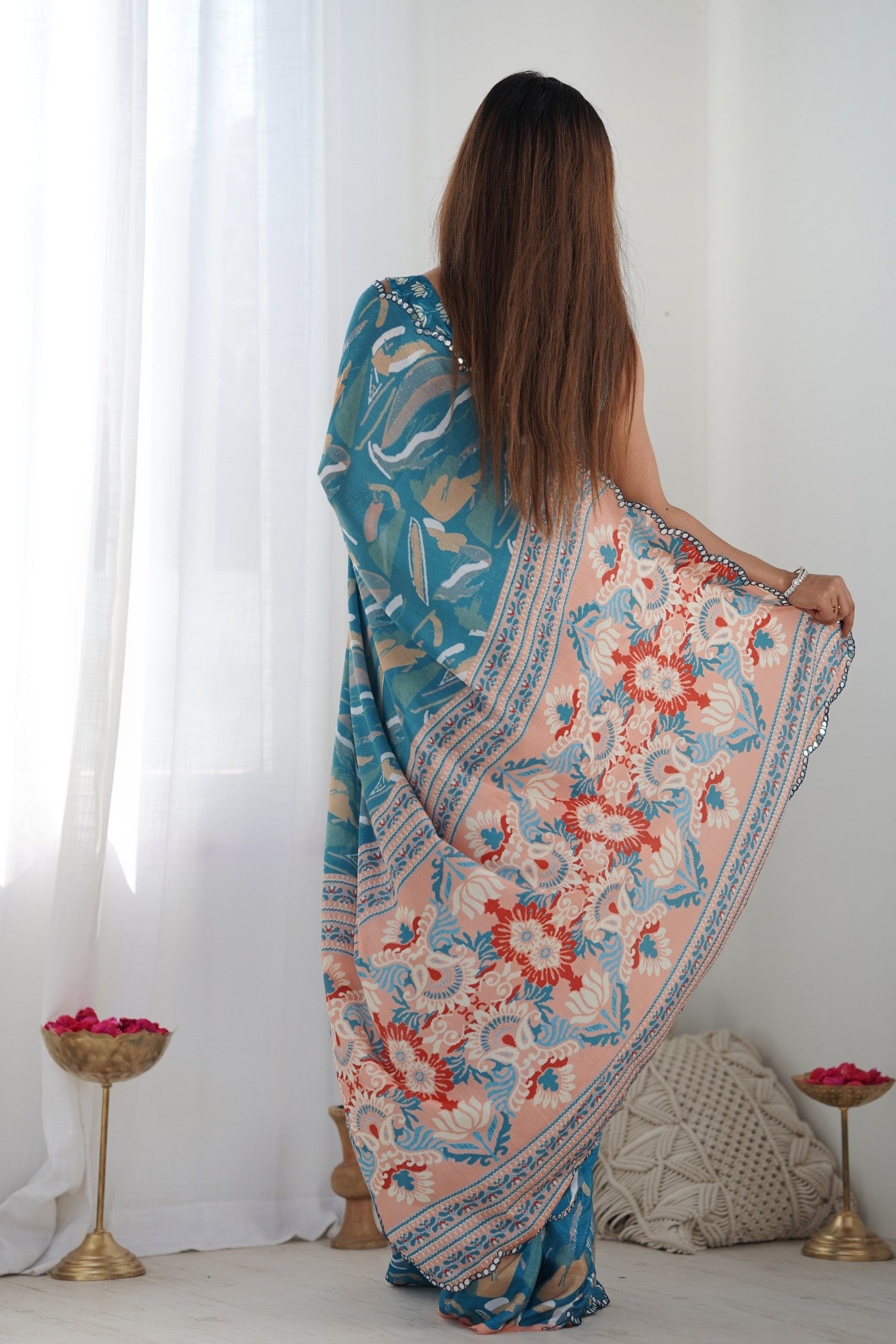 Buy MySilkLove Neptune Blue Digital Printed Chinon Saree Online