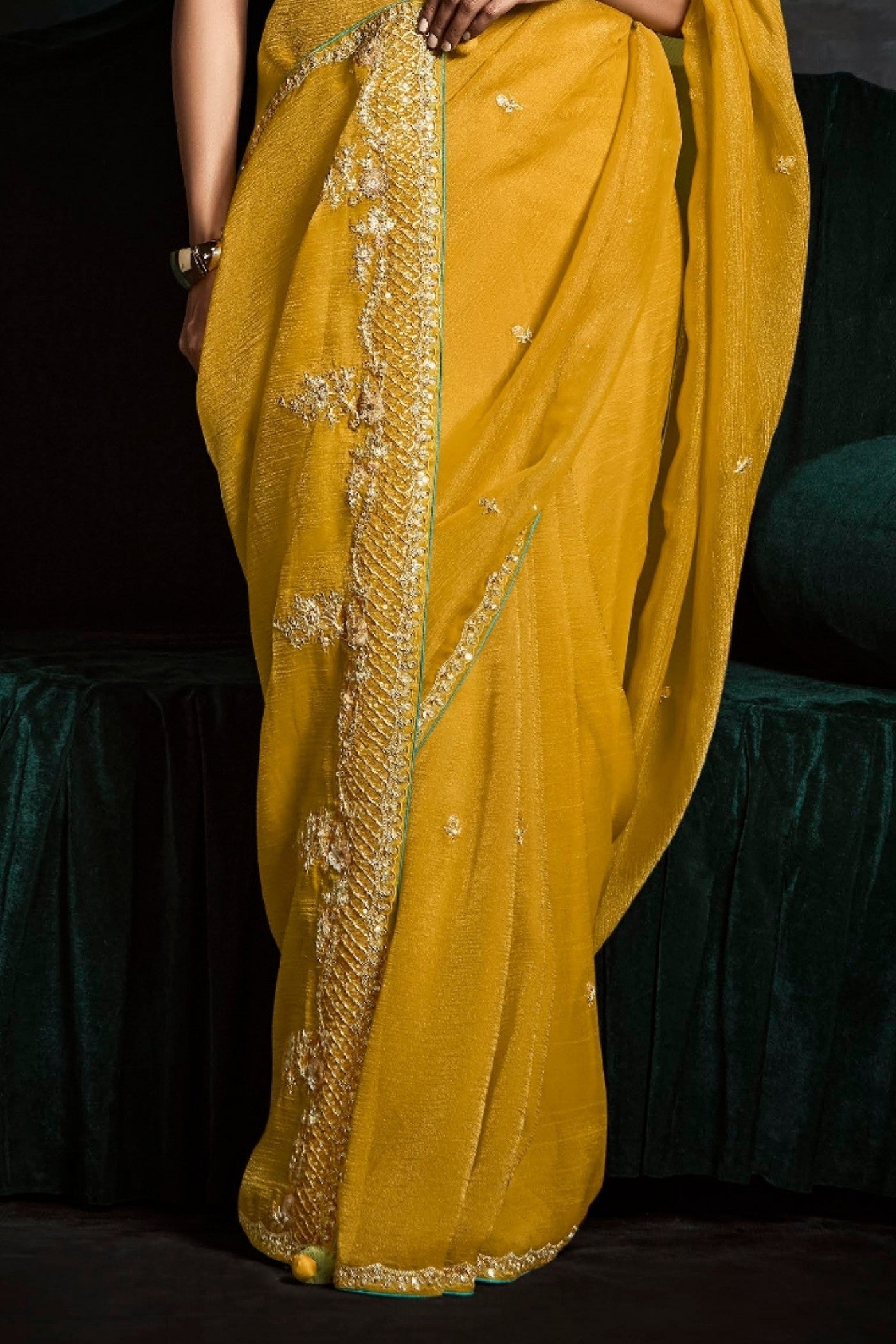 Buy MySilkLove Sun Yellow Embroidered Tissue Designer Saree Online