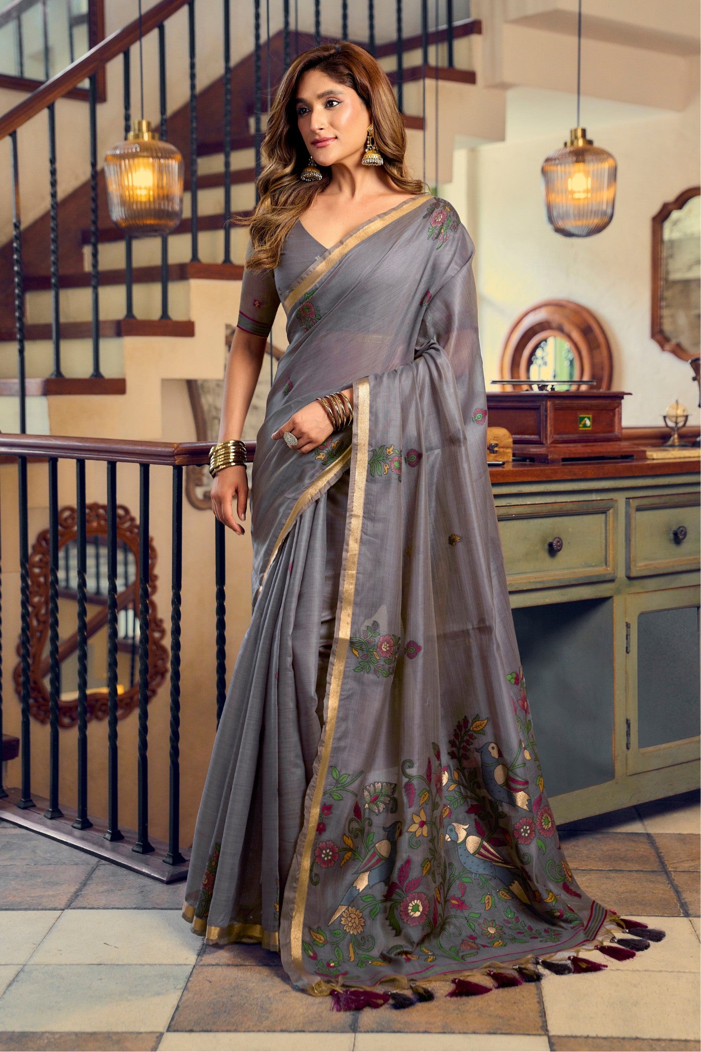 Buy MySilkLove French Grey Cotton Silk Saree Online