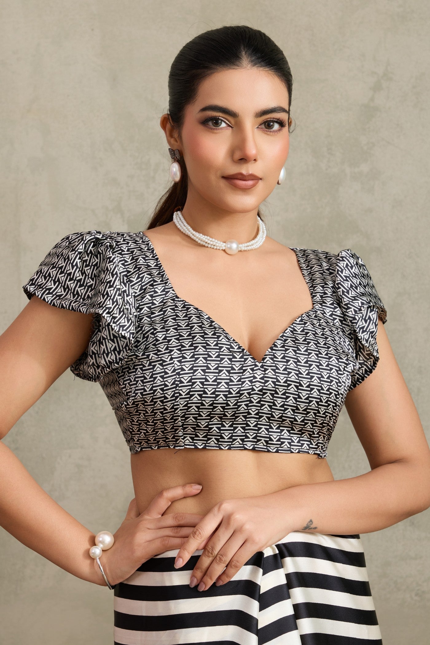 Buy MySilkLove Black Olive Ajrakh Printed Satin Crepe Silk Saree Online