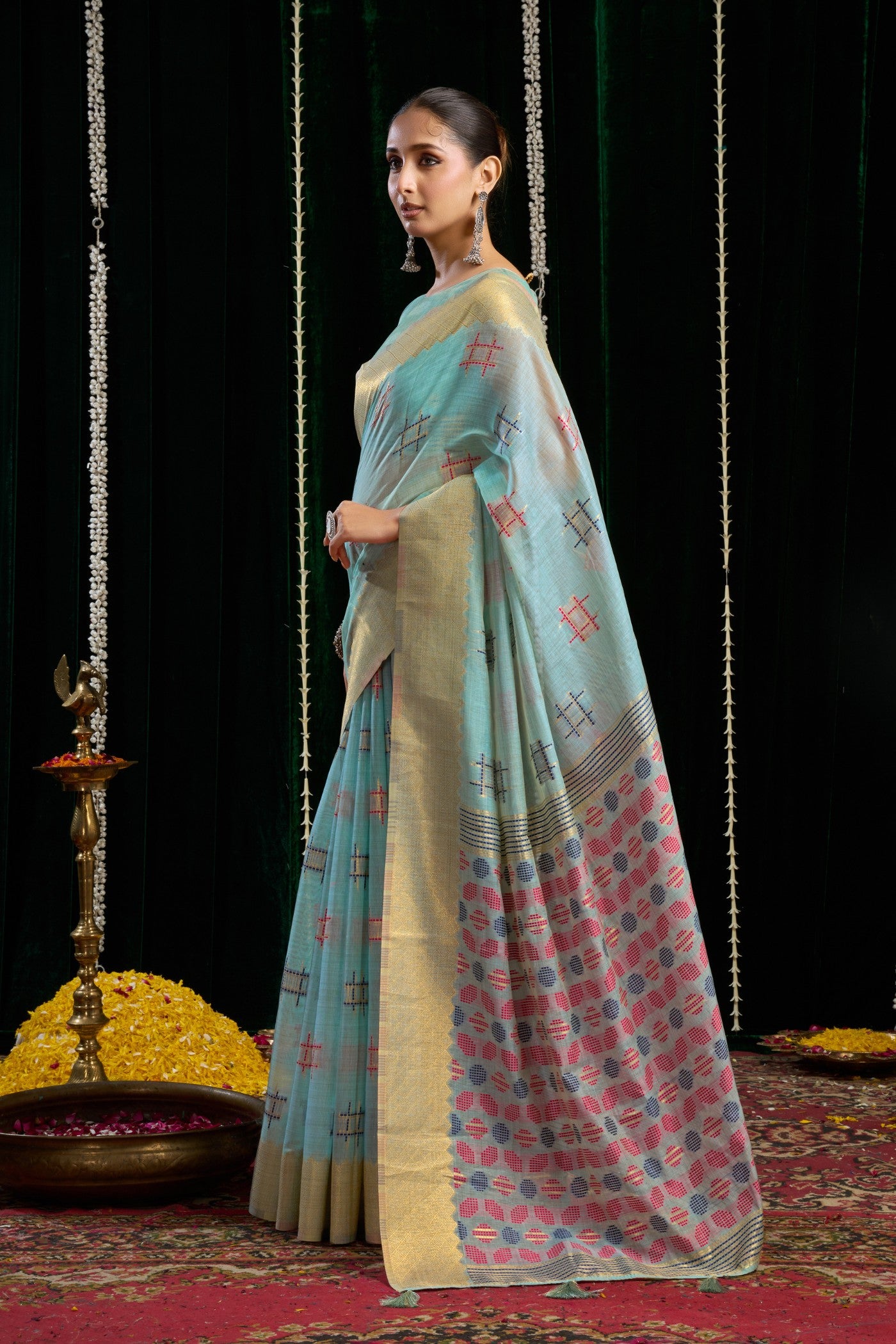 Buy MySilkLove Celtic Blue Woven Cotton Saree Online