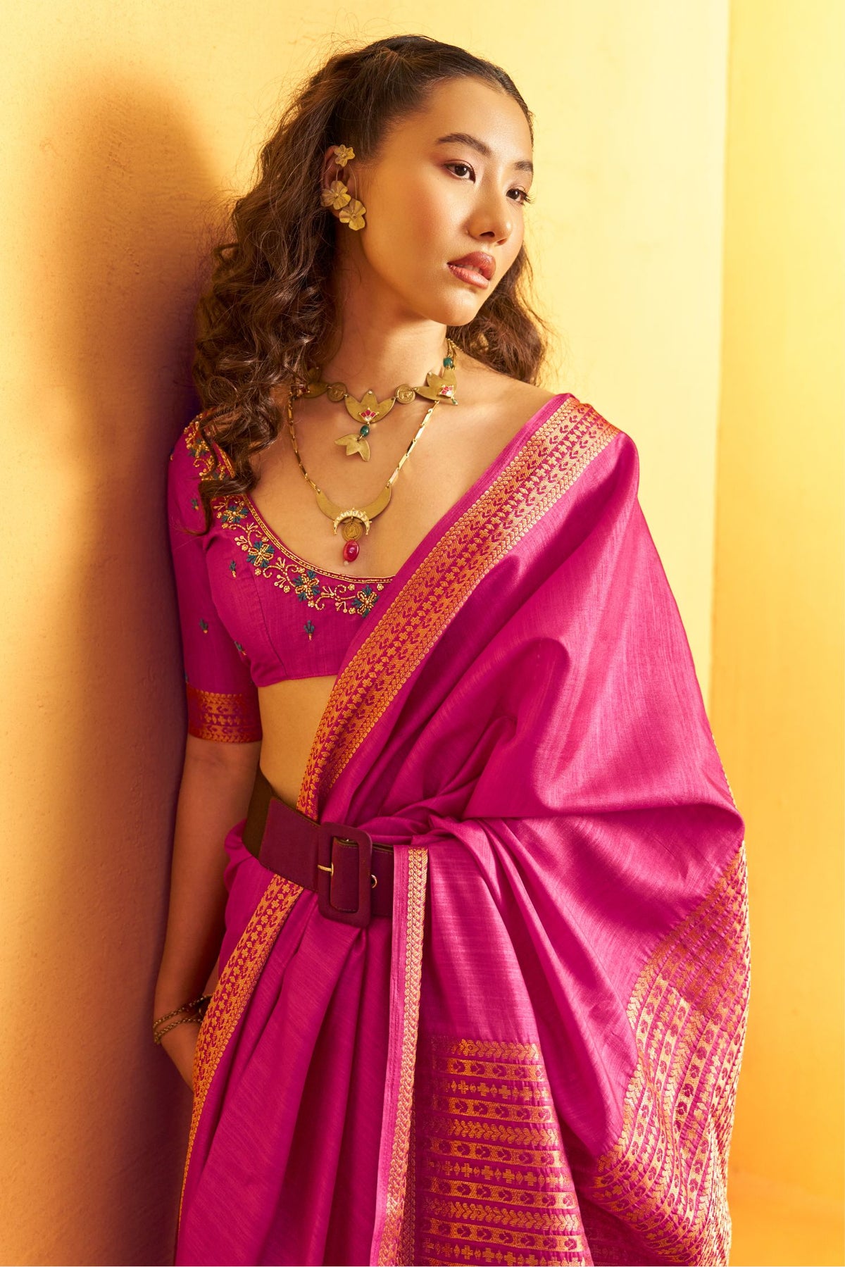 Buy MySilkLove Deep Pink Tussar Handloom Silk Saree Online