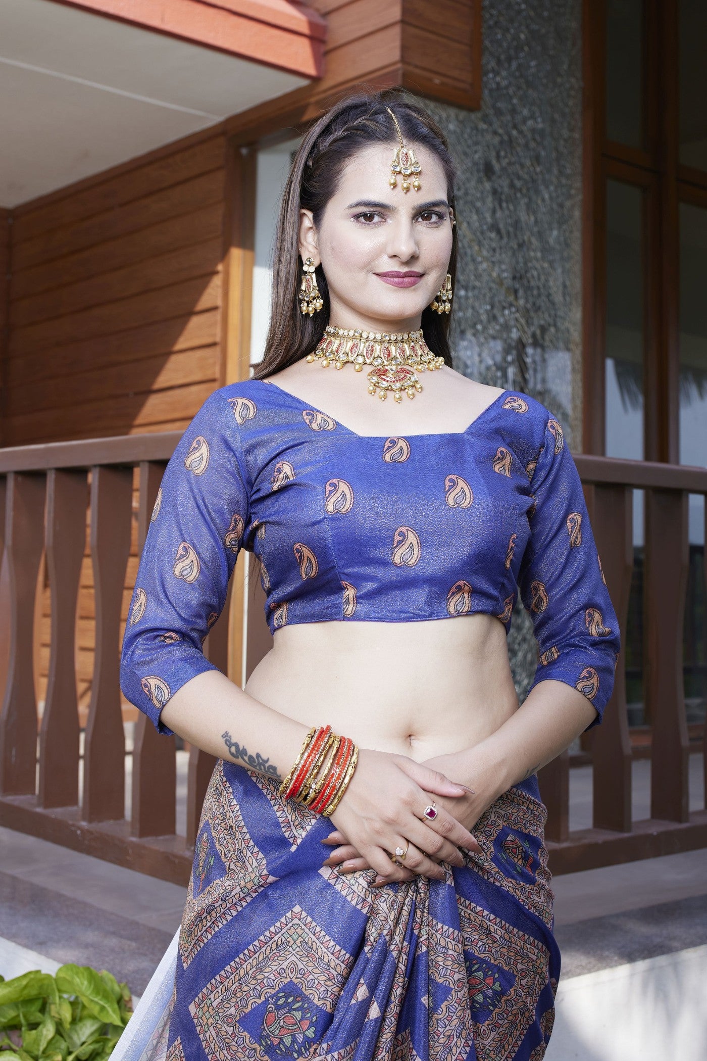 Buy MySilkLove Piction Blue Banarasi Digital Printed Saree Online