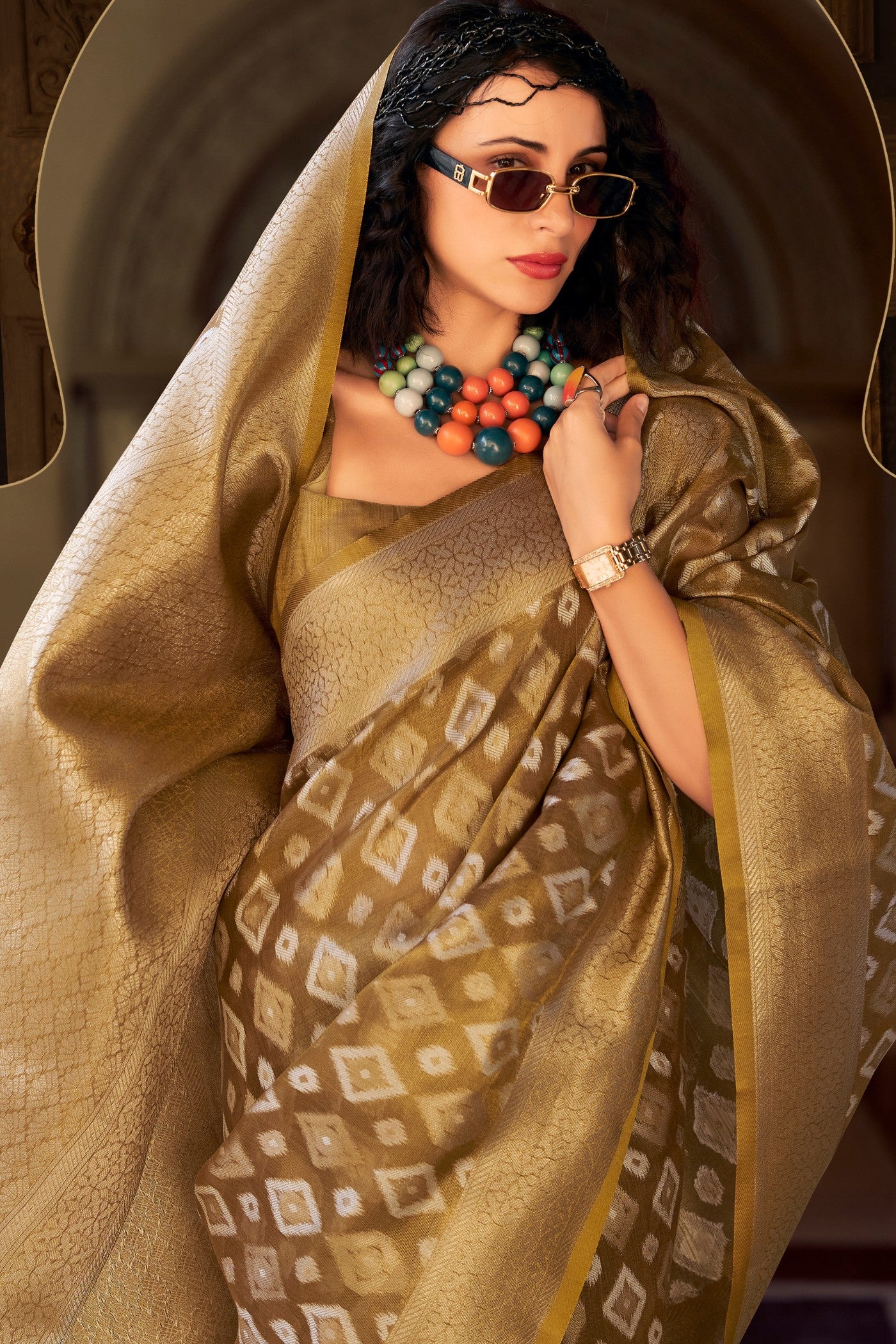 Buy MySilkLove Caramel Brown Tissue Silk Saree Online