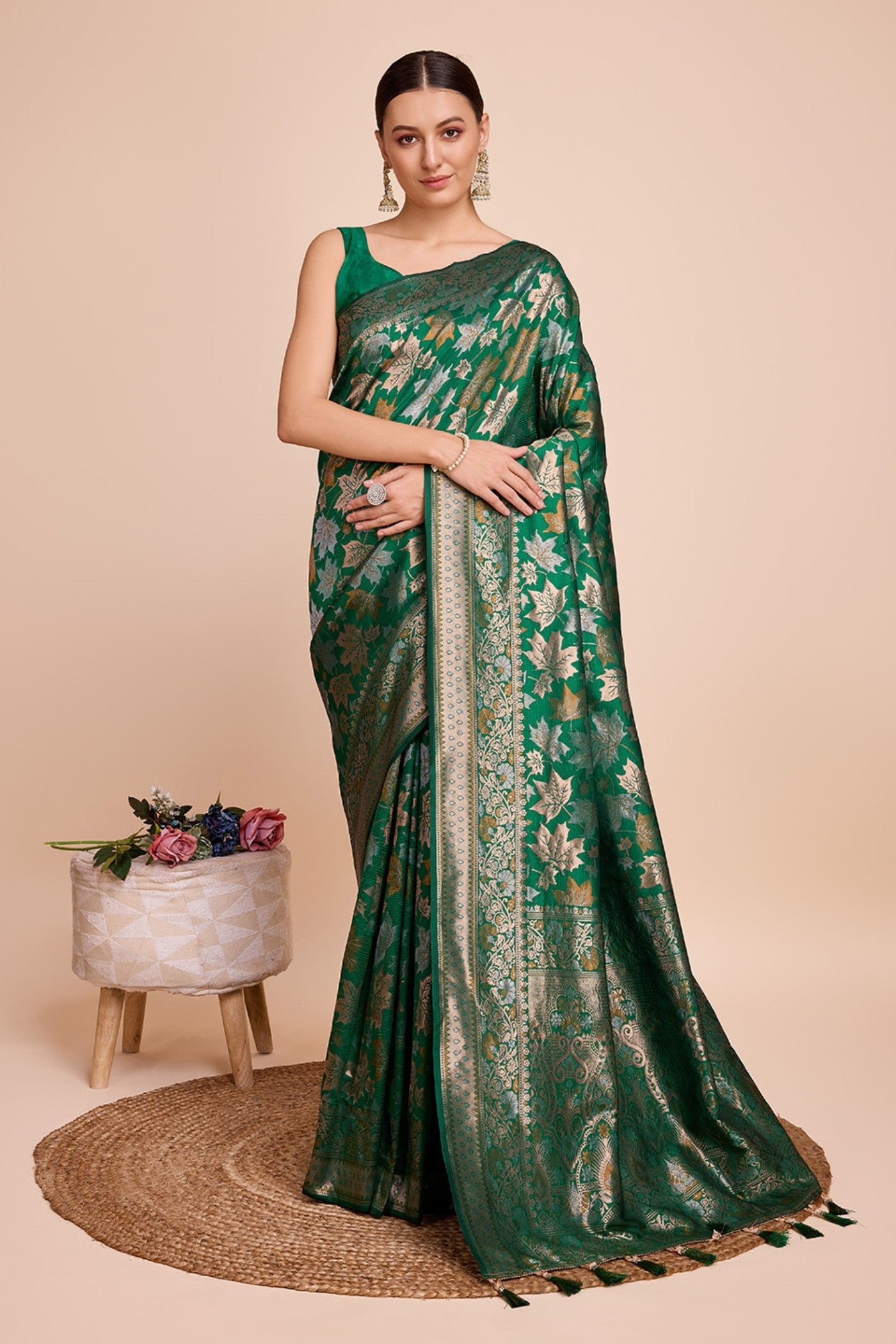 Buy MySilkLove Harlequin Green Banarasi Soft Silk Saree Online