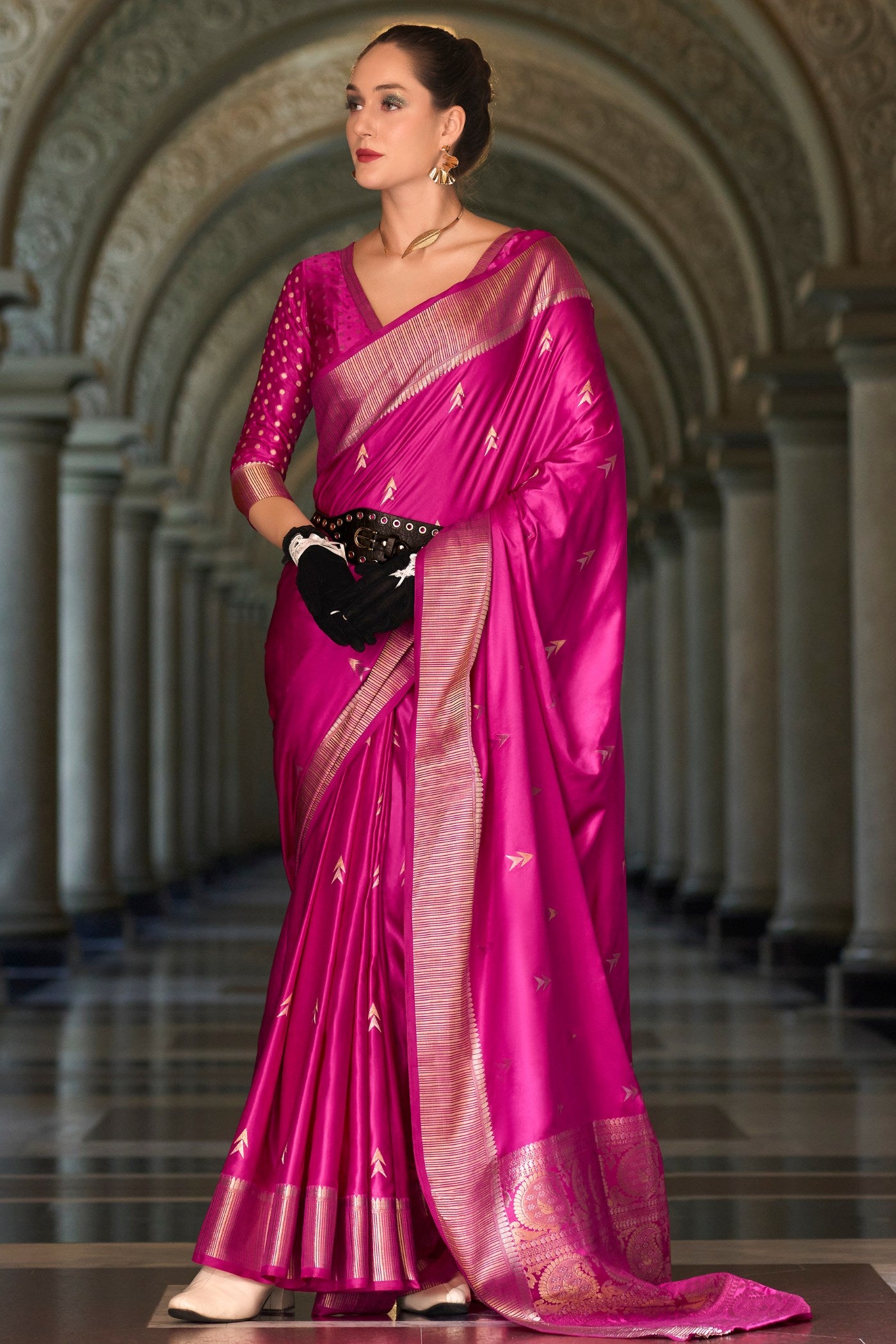 Buy MySilkLove Magenta Pink Handloom Satin Silk Saree Online