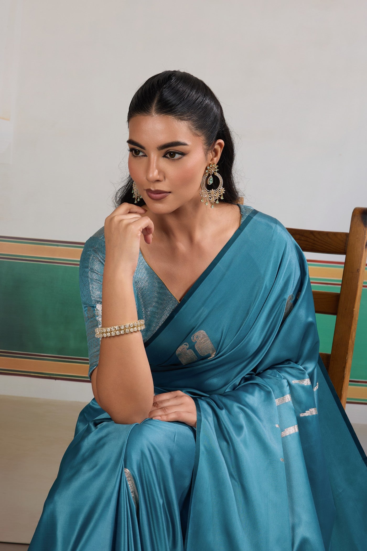 Buy MySilkLove Boston Blue Handloom Satin Soft Silk Saree Online