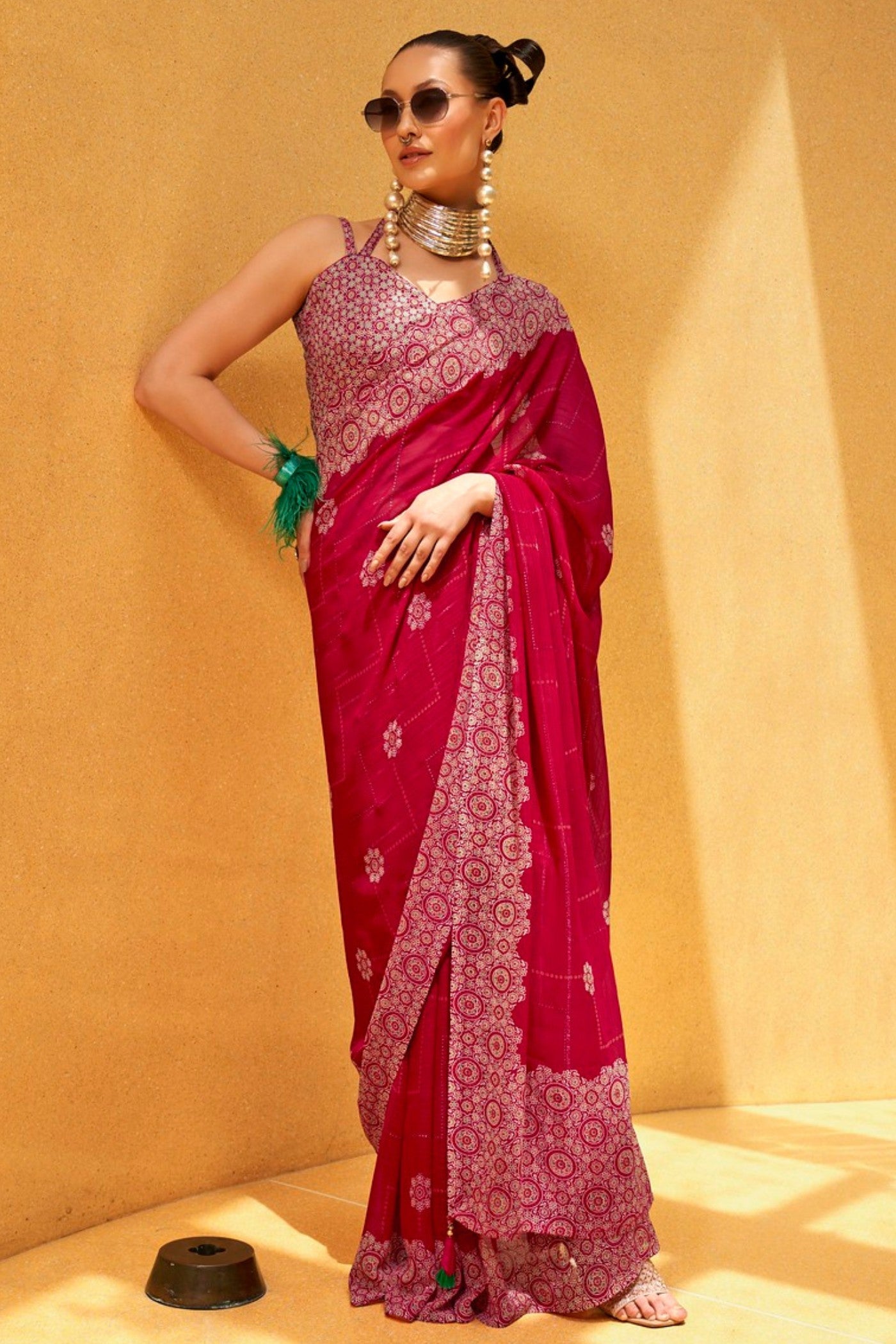 Buy MySilkLove Shiraz Pink Georgette Printed Saree Online