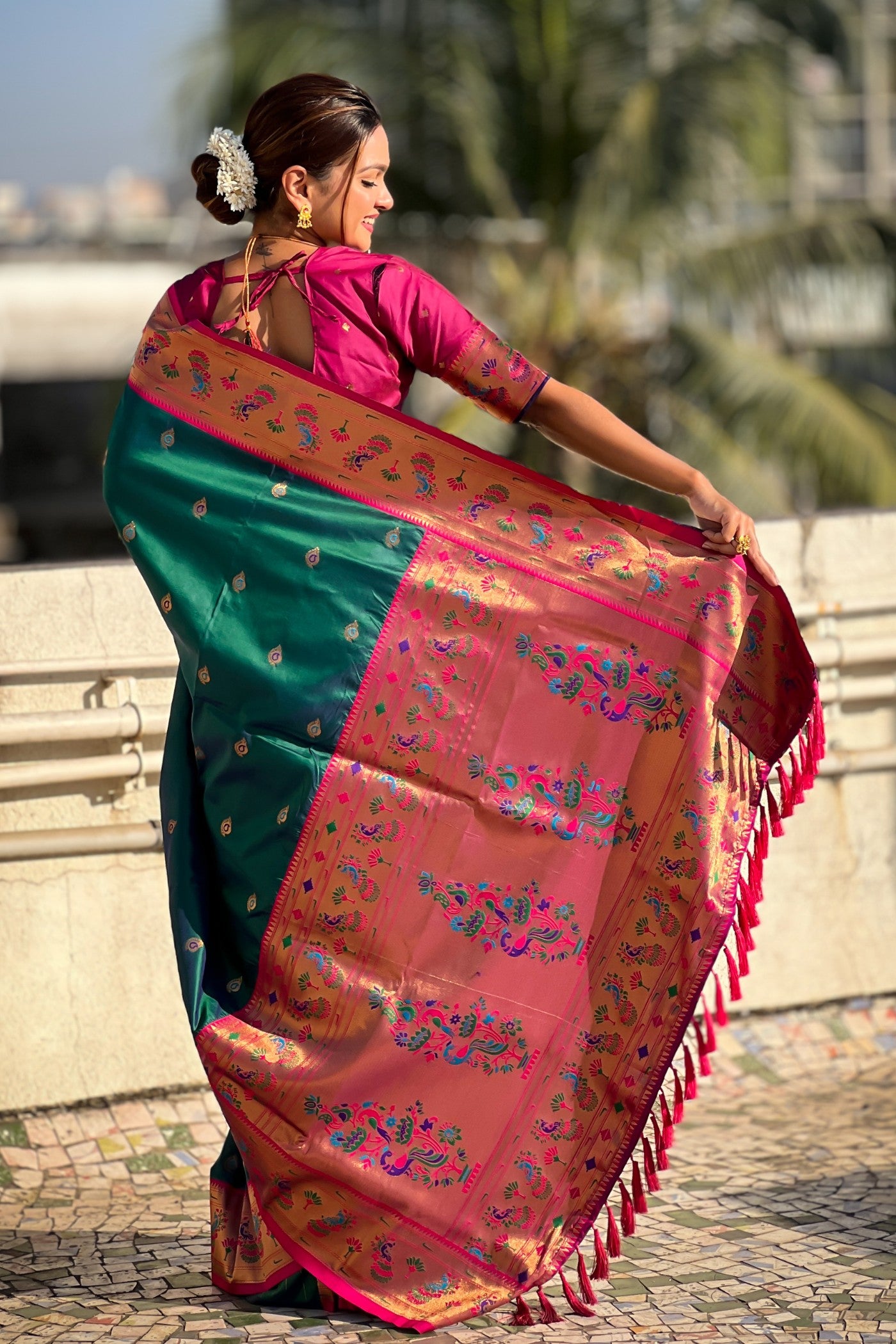 Buy MySilkLove Blue Stone Woven Lotus Paithani Saree Online