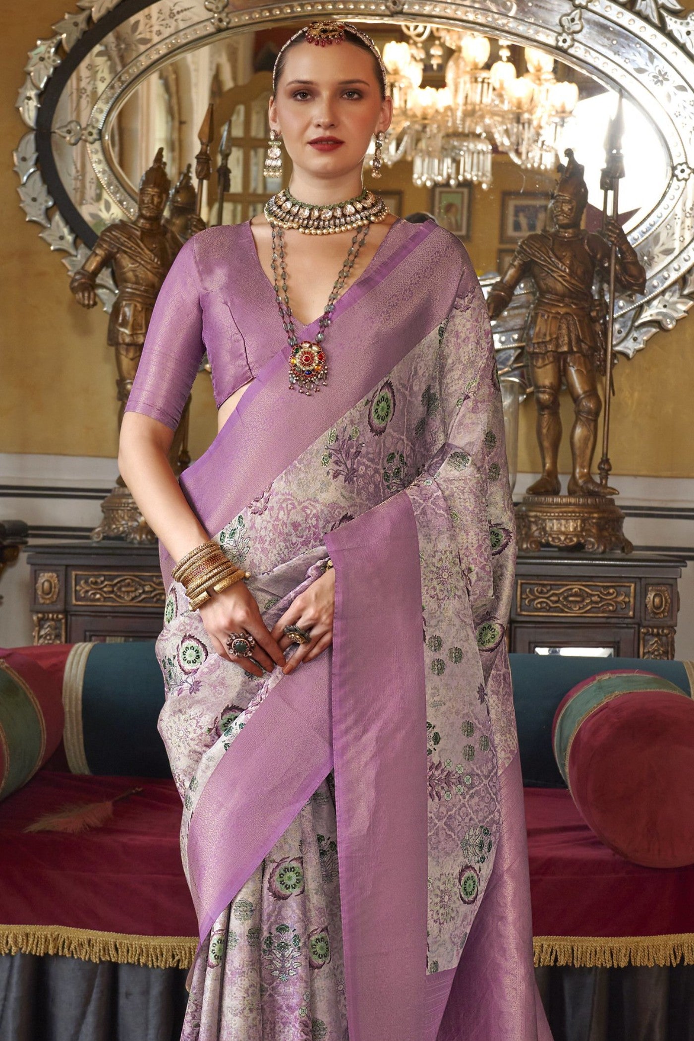 Buy MySilkLove Falcon Purple Tussar Banarasi Digital Printed Saree Online