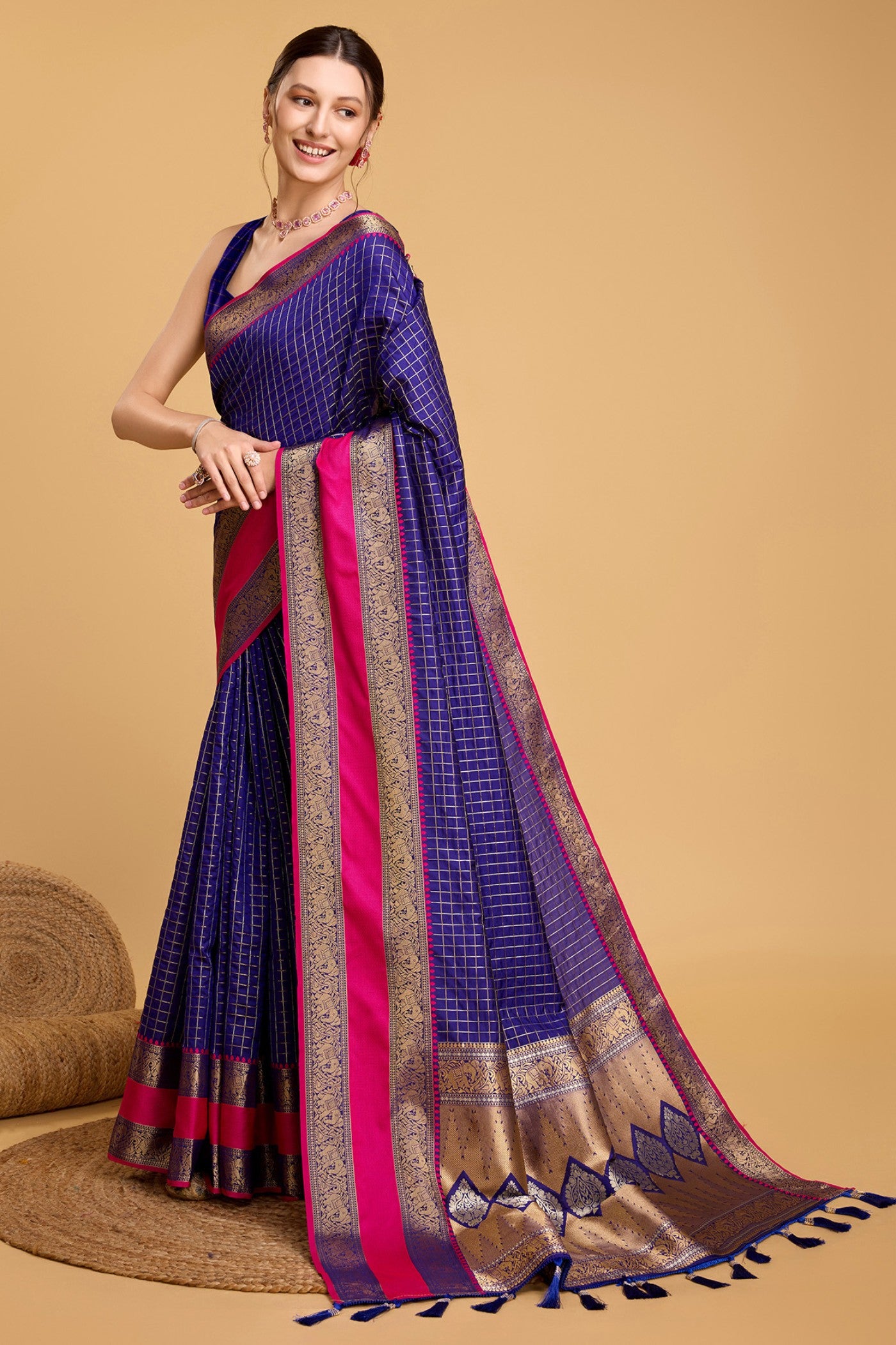 Buy MySilkLove Dark Blue Zari Woven Banarasi Saree Online