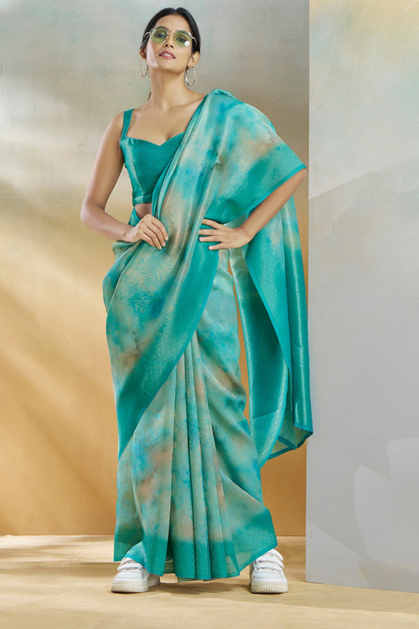 Buy MySilkLove Topaz Blue Banarasi Handloom Saree Online