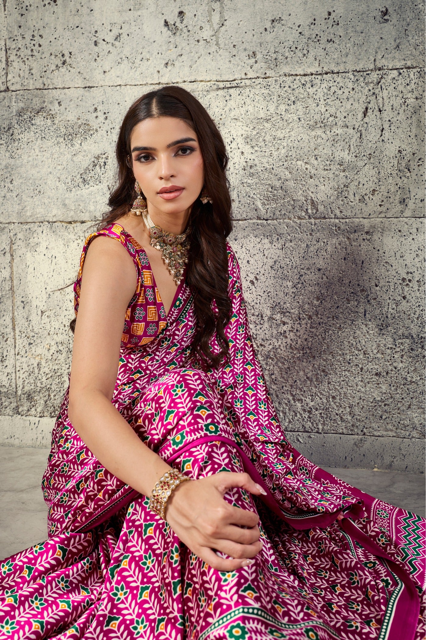Buy MySilkLove Salmon Pink Modal Ajrakh Satin Printed Silk Saree Online