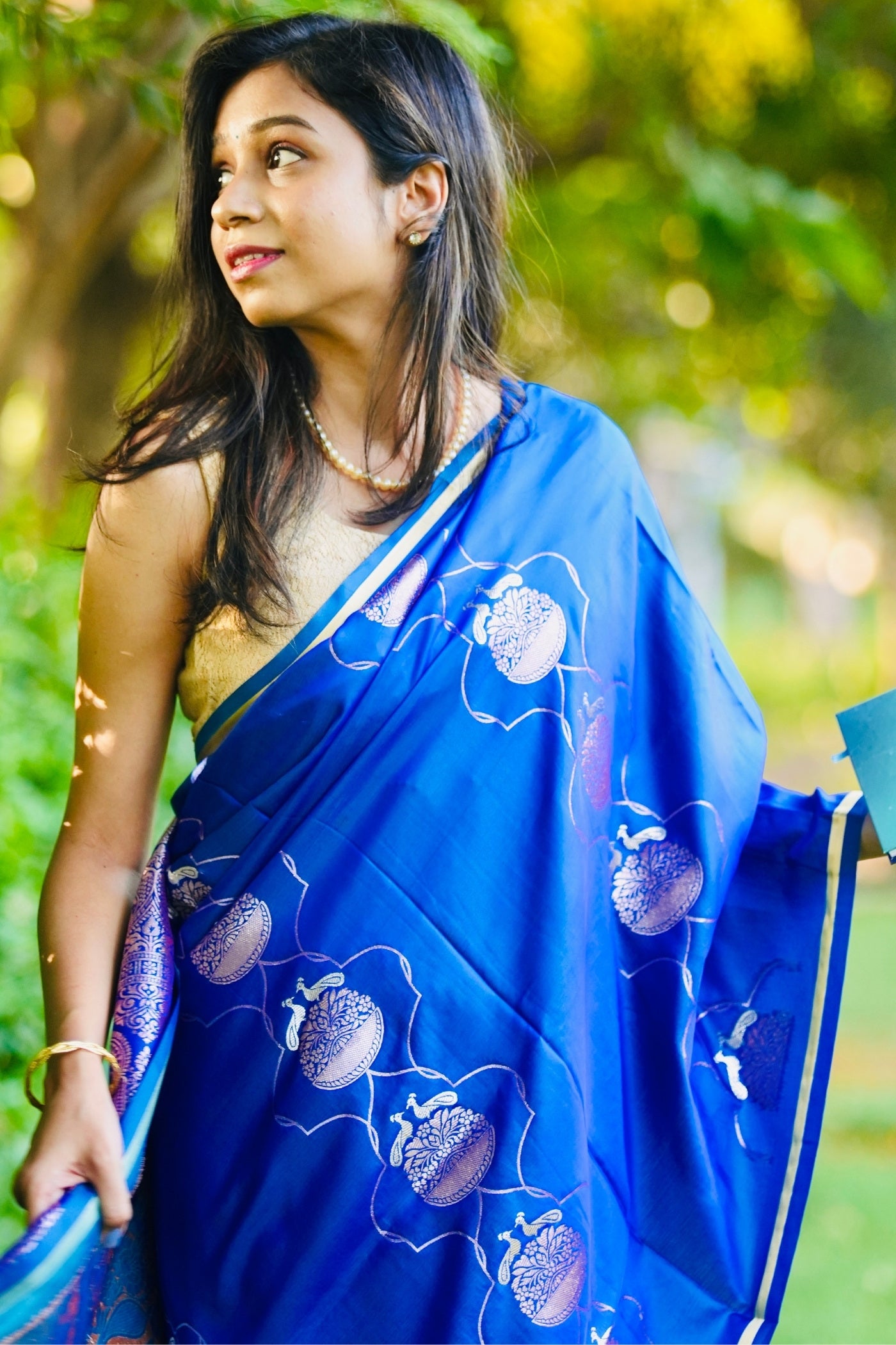 Buy MySilkLove Royal Blue Handloom Satin Silk Saree Online