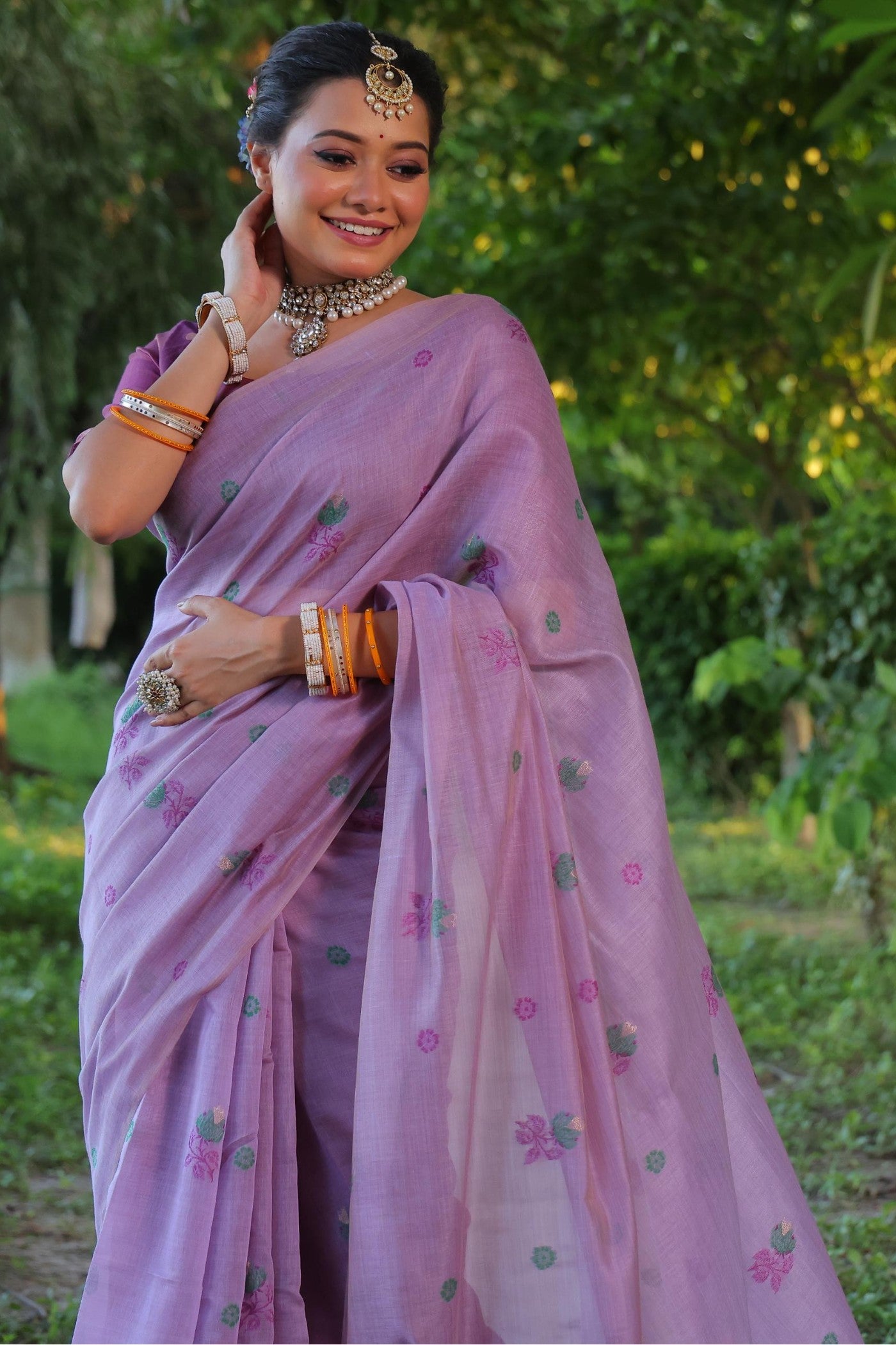 Buy MySilkLove Pastel Purple Muga Cotton Saree Online