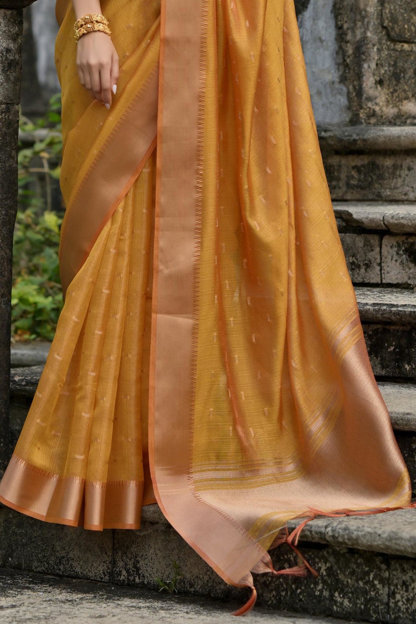 Buy MySilkLove Dijon Yellow Woven Banarasi Saree Online