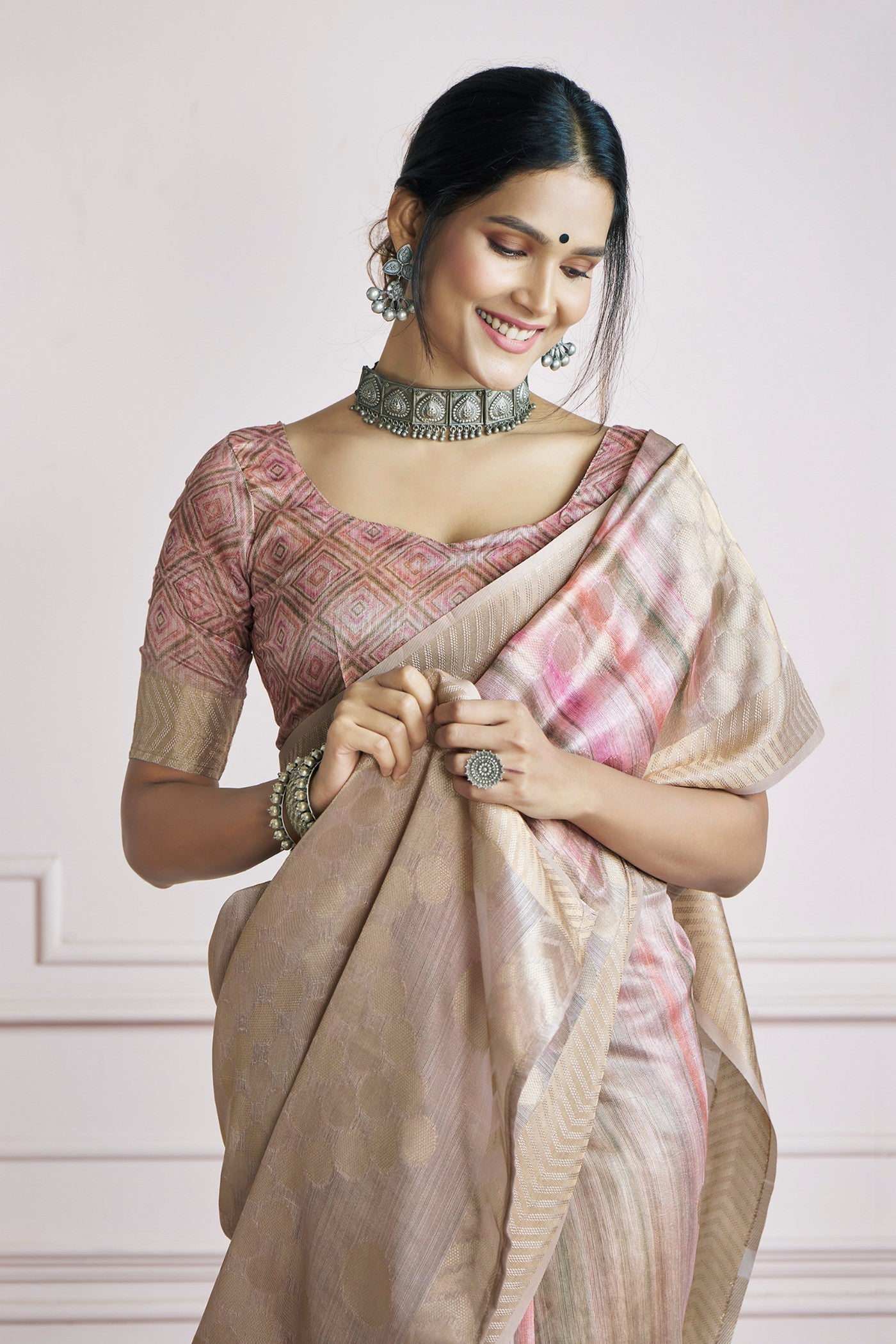 Buy MySilkLove Brandy Cream Handloom Khadi Silk Saree Online