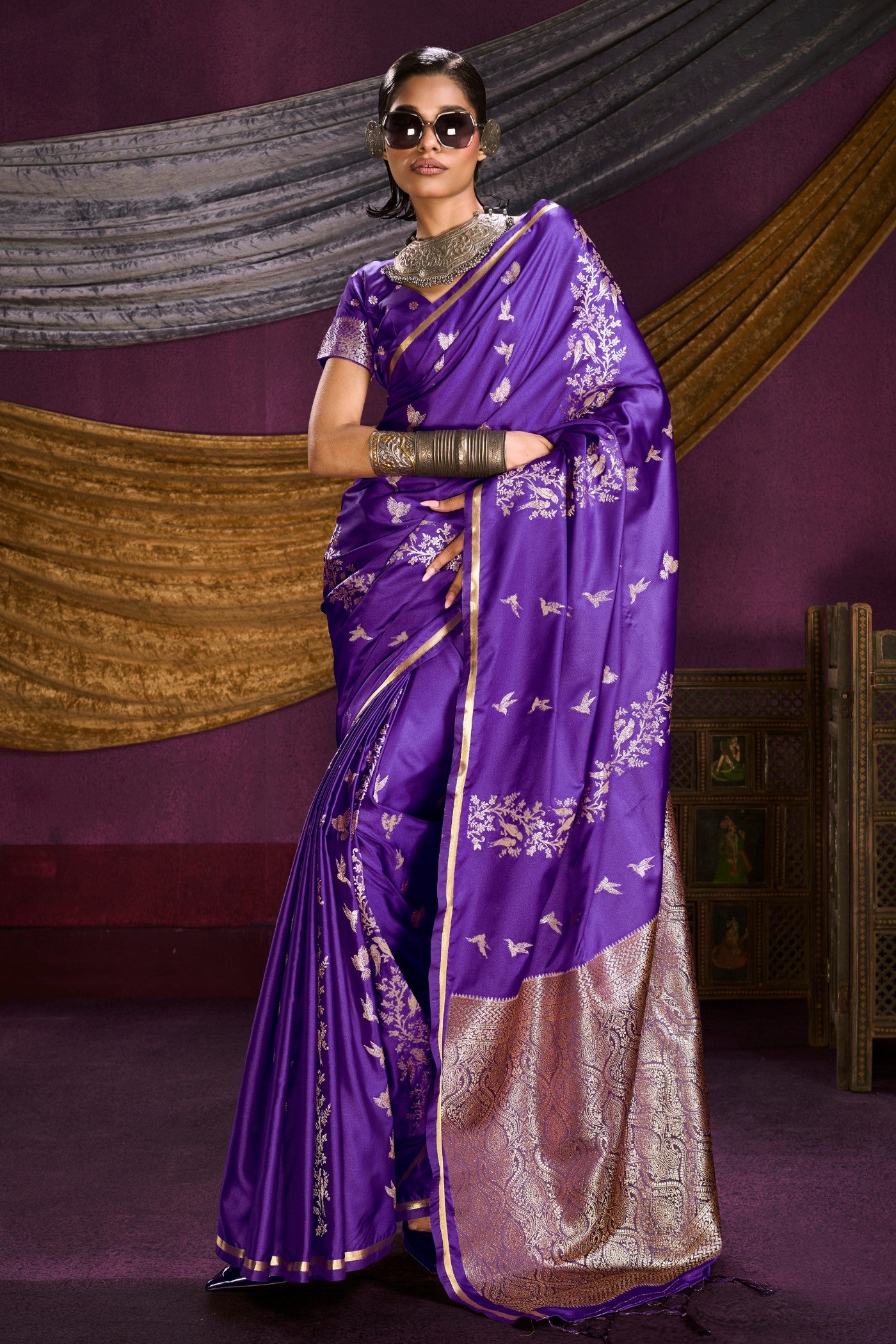 Buy MySilkLove Raisin Purple Handloom Satin Silk Saree Online