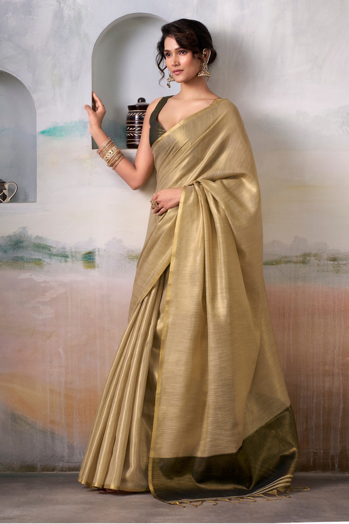 Buy MySilkLove Fawn Brown Handloom Tissue Saree Online