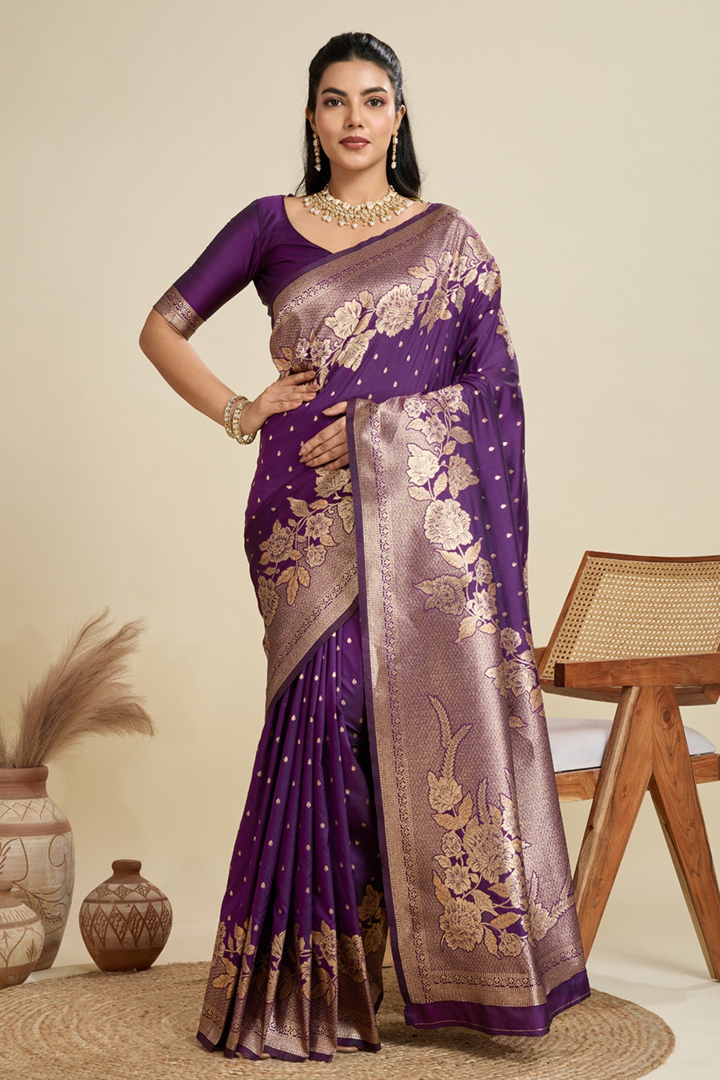 Buy MySilkLove Opera Purple Zari Woven Soft Kanjivaram Saree Online
