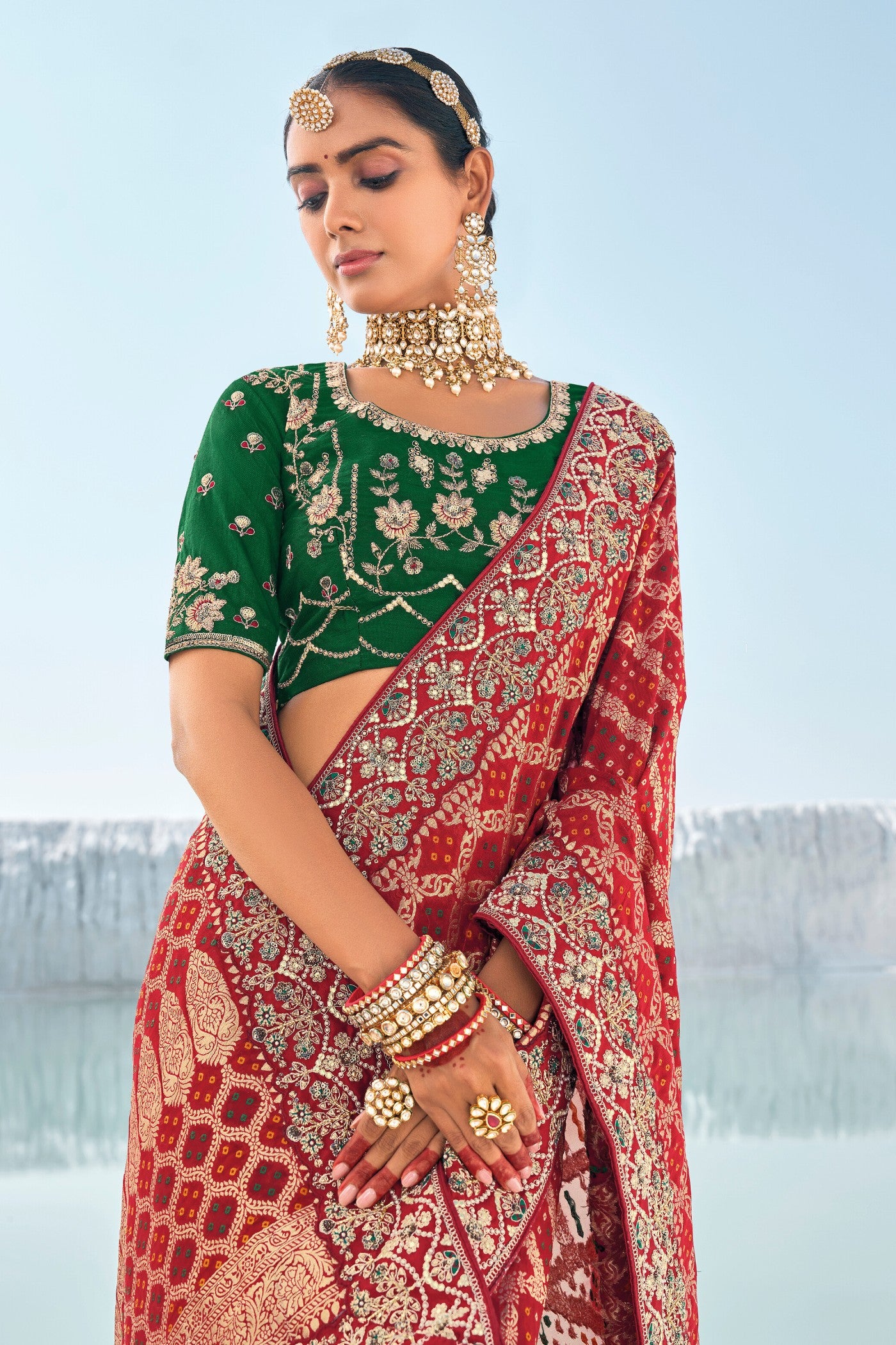 Buy MySilkLove Hot Red Fire Georgette Patola Saree Online