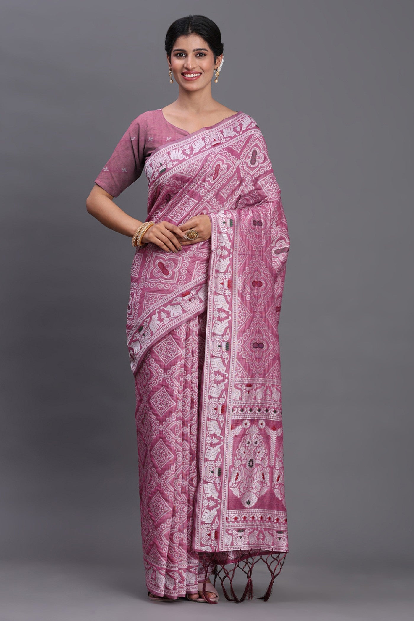 Buy MySilkLove Punch Pink Linen Cotton Saree Online