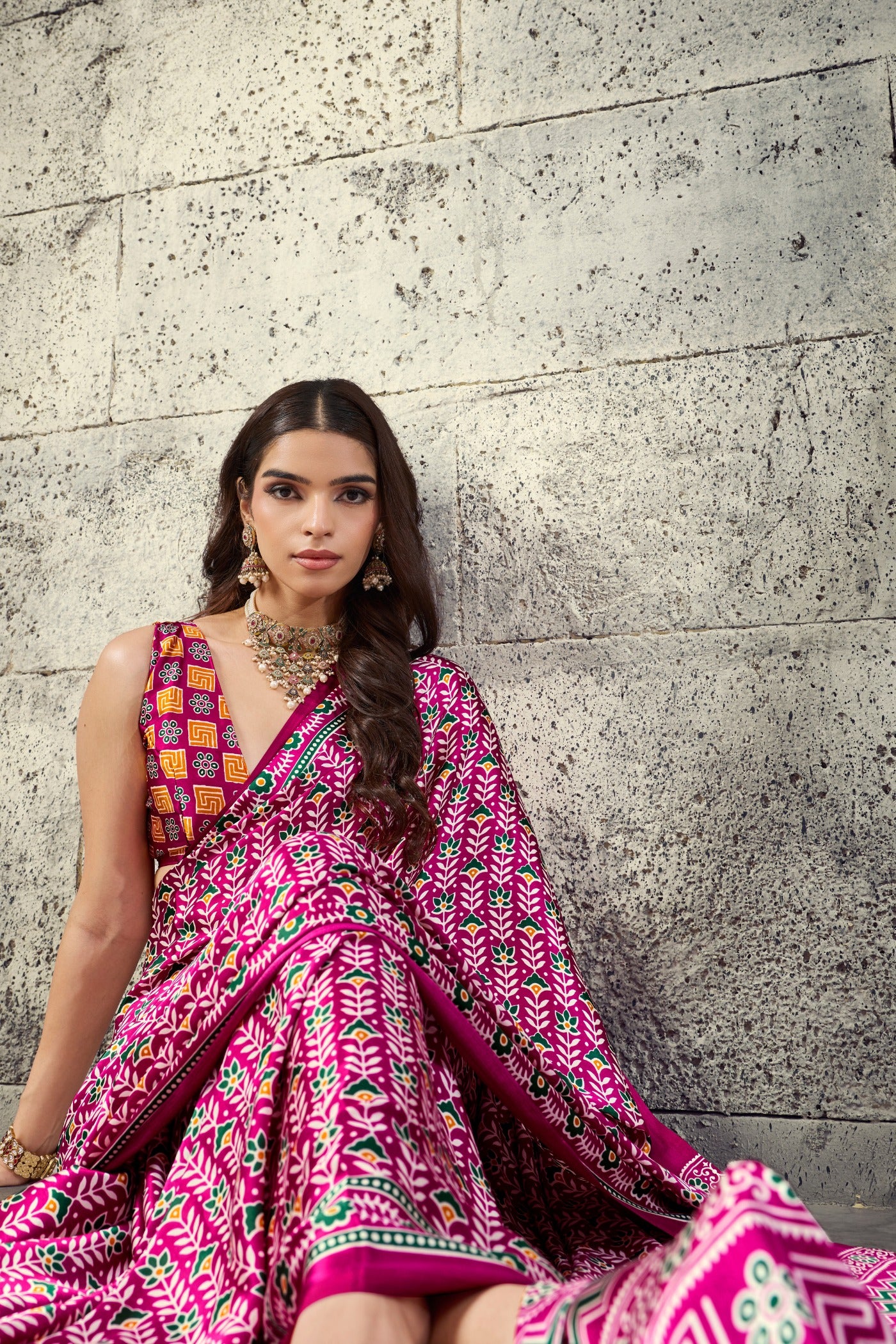 Buy MySilkLove Salmon Pink Modal Ajrakh Satin Printed Silk Saree Online