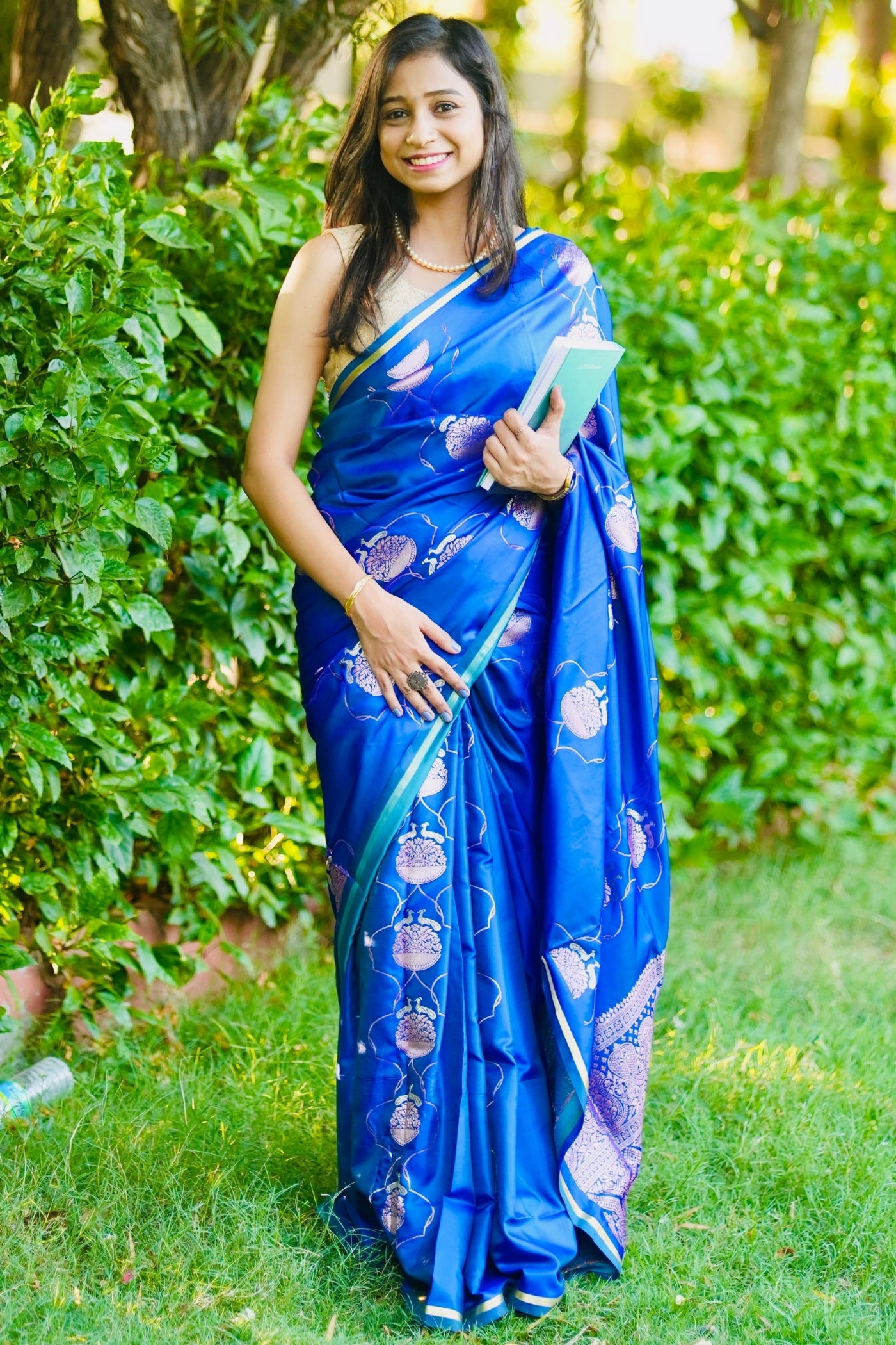 Buy MySilkLove Royal Blue Handloom Satin Silk Saree Online