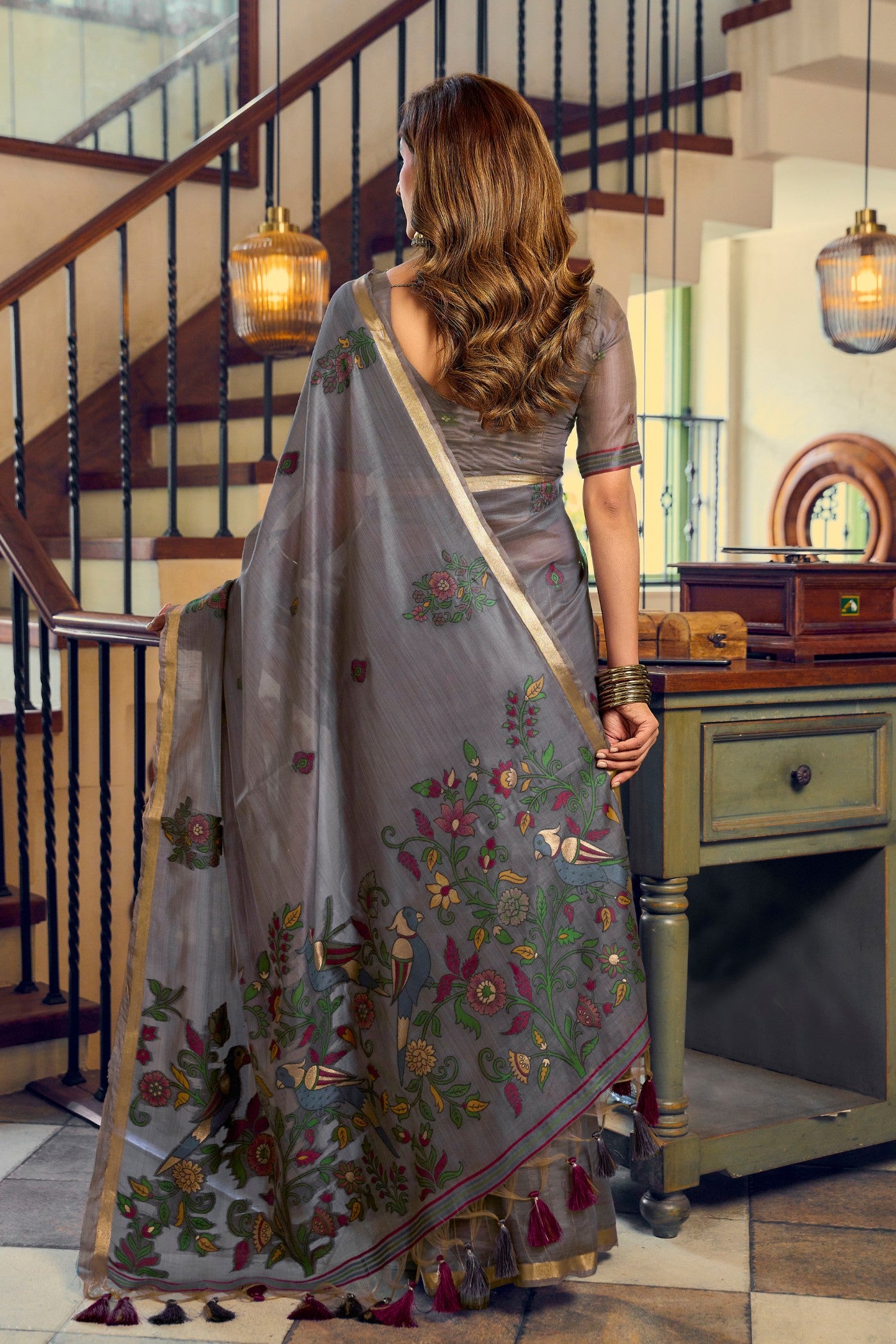 Buy MySilkLove French Grey Cotton Silk Saree Online