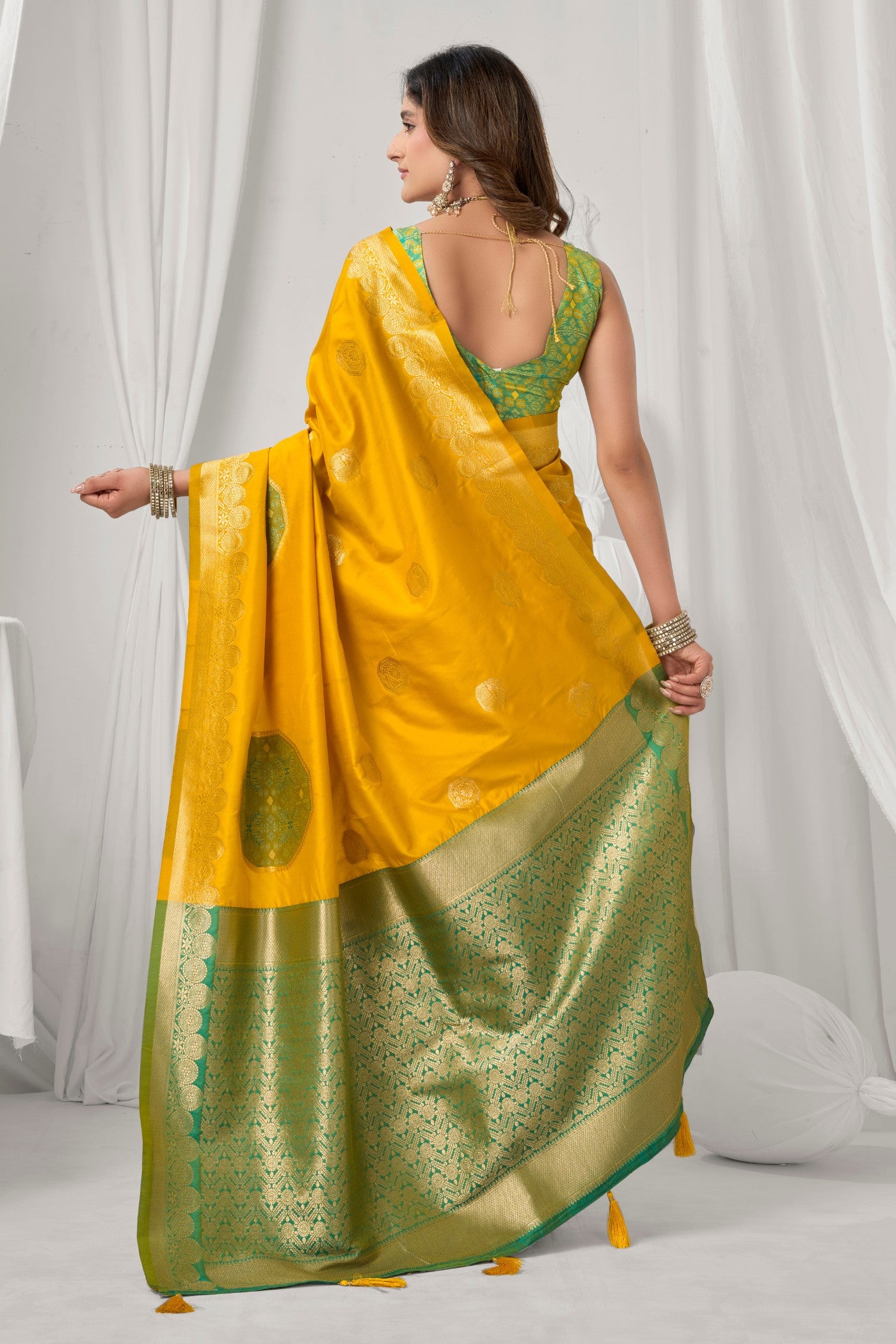 Buy MySilkLove Sunny Yellow Woven Banarasi Soft Silk Saree Online