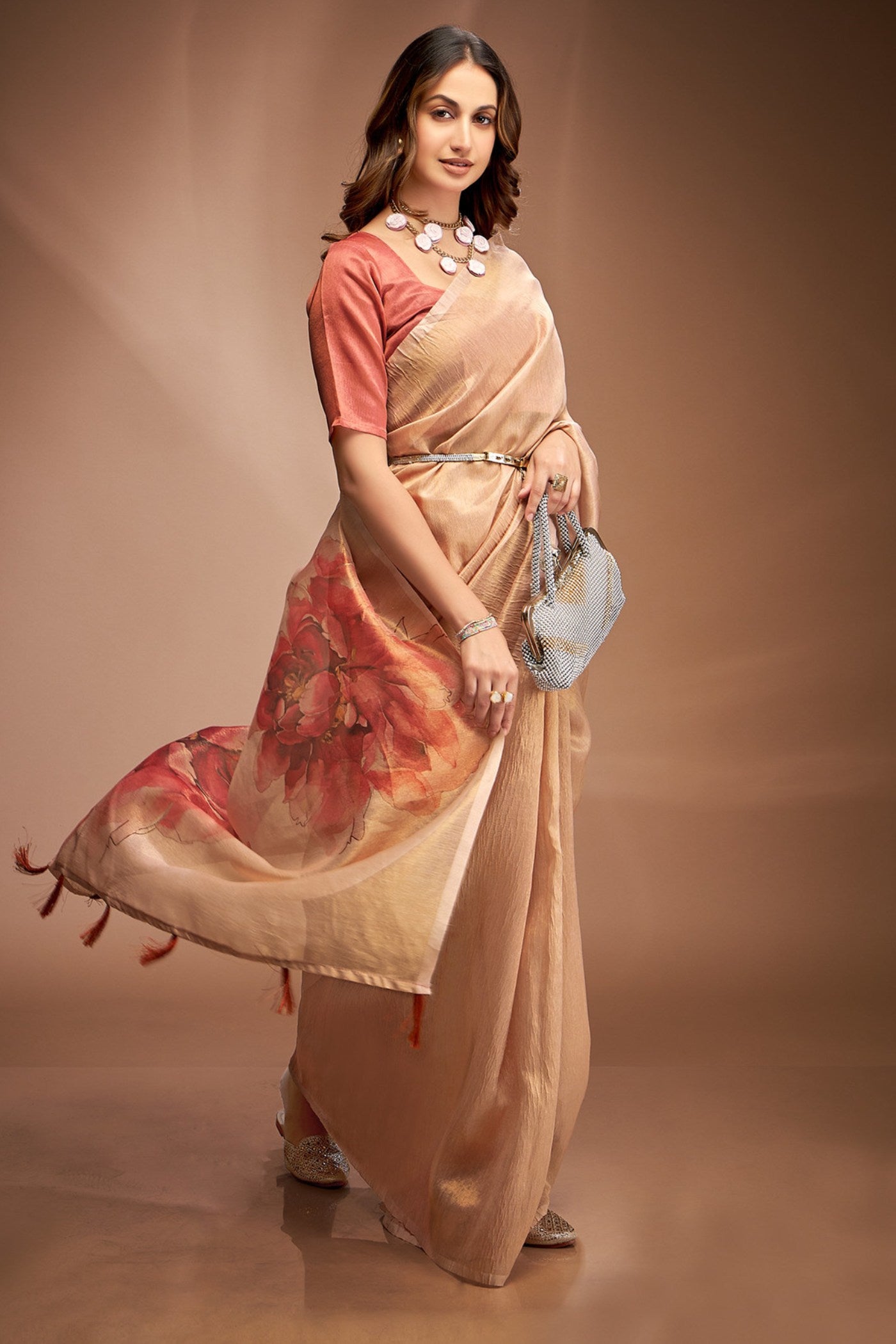 Buy MySilkLove Alabaster Cream Printed Tissue Saree Online