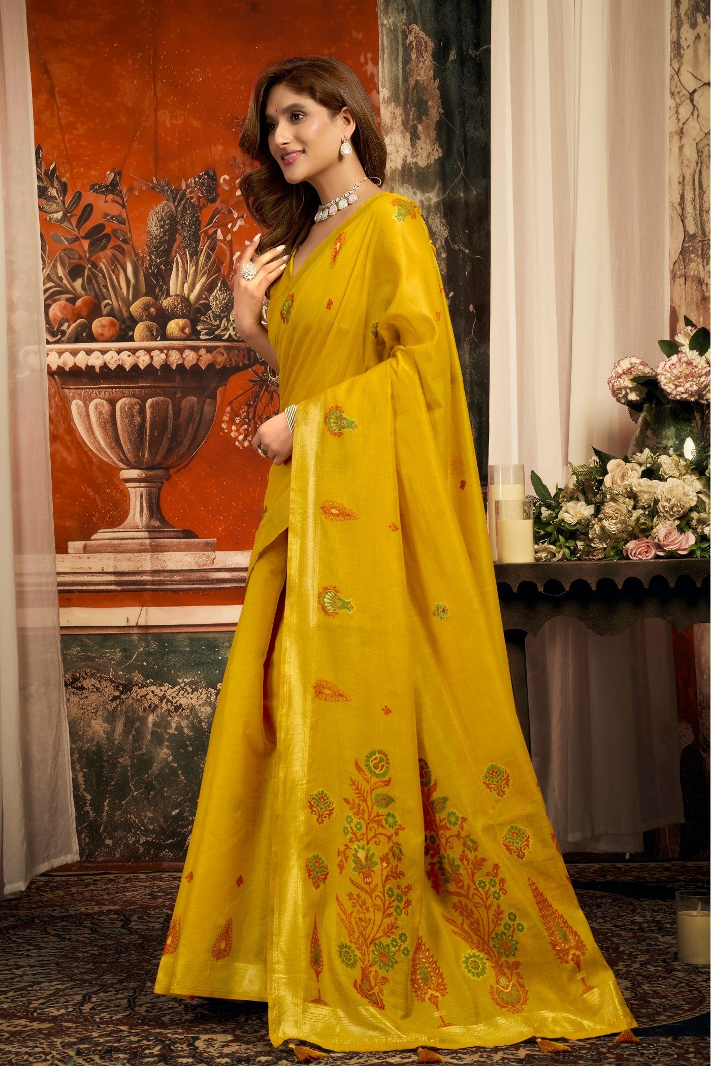 Buy MySilkLove Sunshine Yellow Handloom Cotton Saree Online
