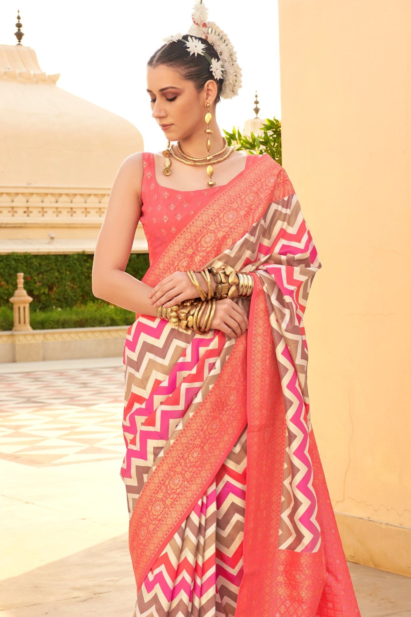 Buy MySilkLove Pink Sherbert Woven Patola Printed Silk Saree Online