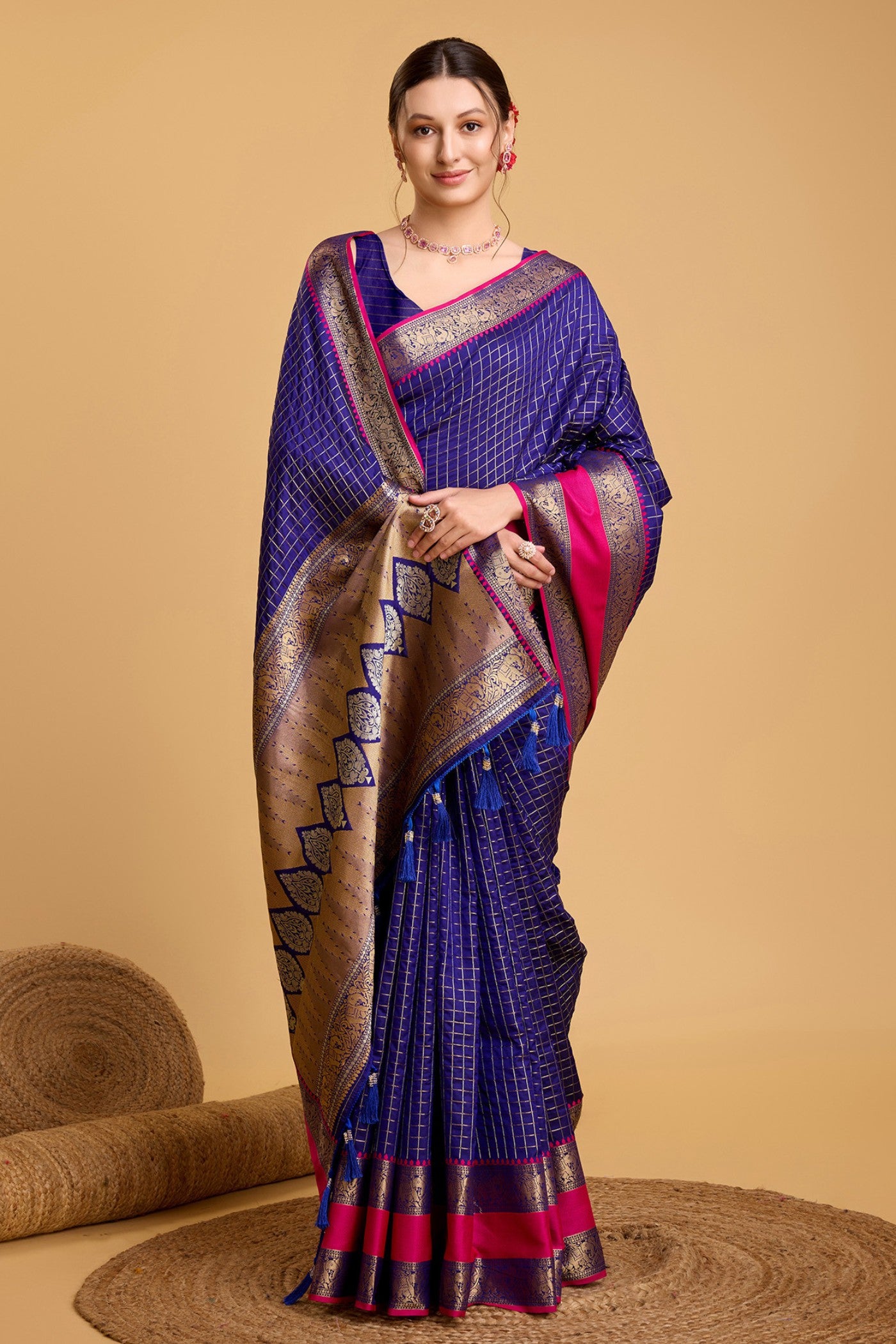 Buy MySilkLove Dark Blue Zari Woven Banarasi Saree Online