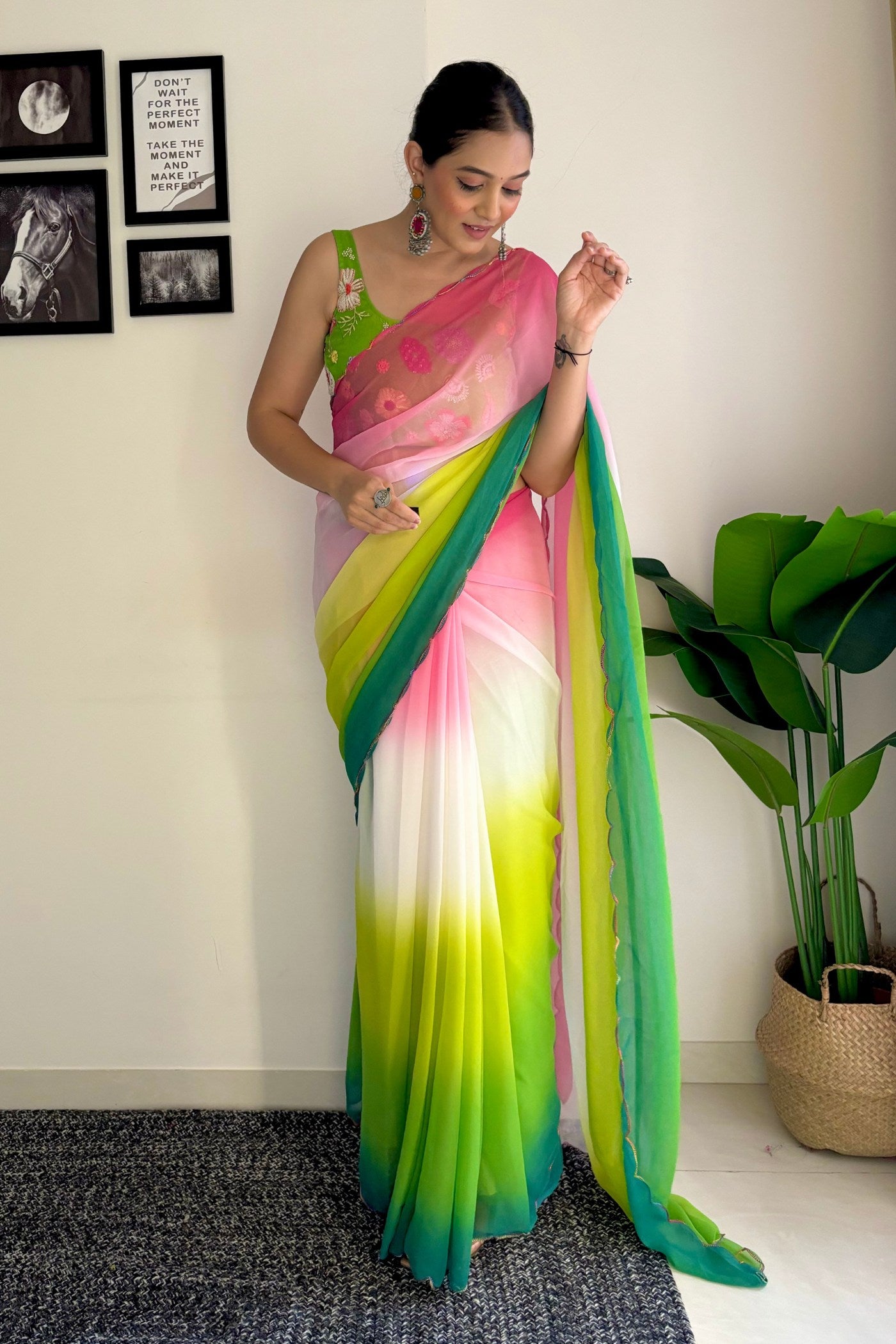 Buy MySilkLove Multicolor Pink Georgette Saree Online